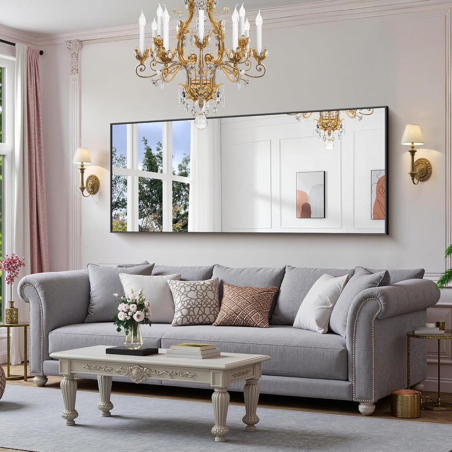 YIROMAN Bathroom Mirror 72"x30", Large Matte Black Bathroom Mirror for Over Sink with Aluminum Frame, Rectangular Vanity Mirror with Right Angle, Wall Mirror Hangs Horizontal or Vertical, Shatterproof