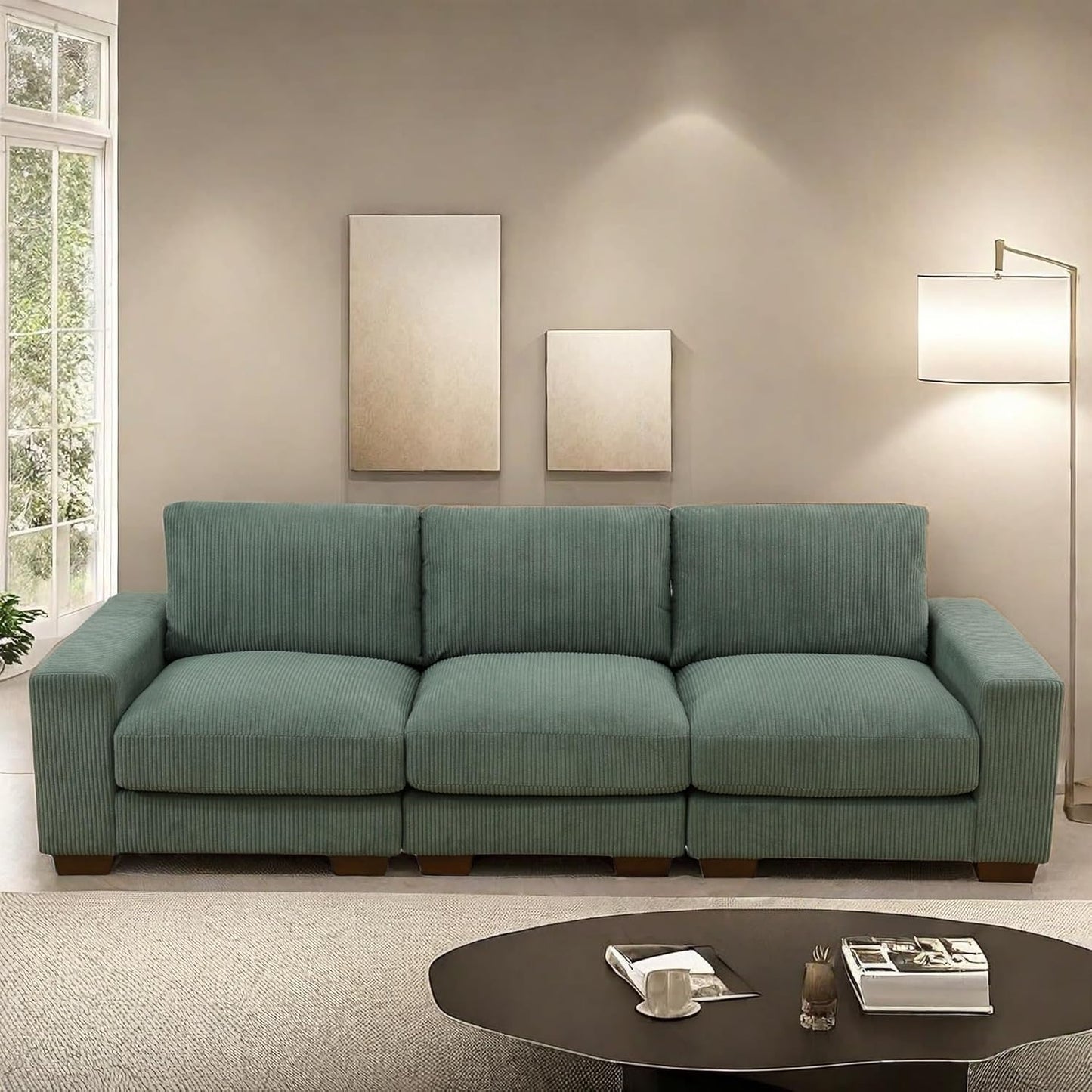 Sectional Couches Sofa for Living Room, 98″ 3 Seater Cloud Couch, Modern Comfy Modular Sectional Sofa with Deep Seats for Bedroom, Small Space, Brown