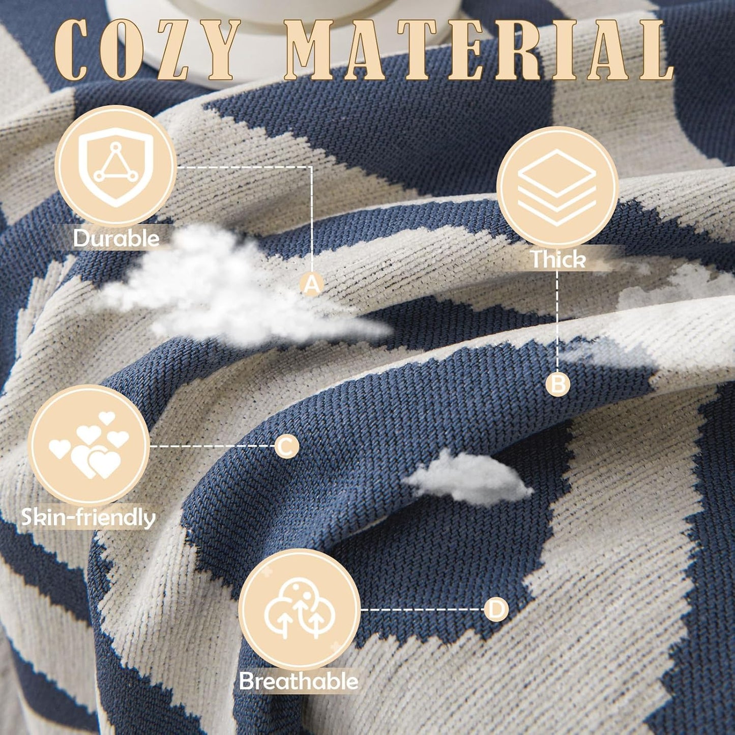 HANDONTIME Boho Couch Covers for Sofa Chenille Sofa Covers Washable Sectional Sofa Cover Blanket Geometric Reversible Couch Cover for L Shaped Couch Couch Protector for Dogs, 71" X118", Denim Blue