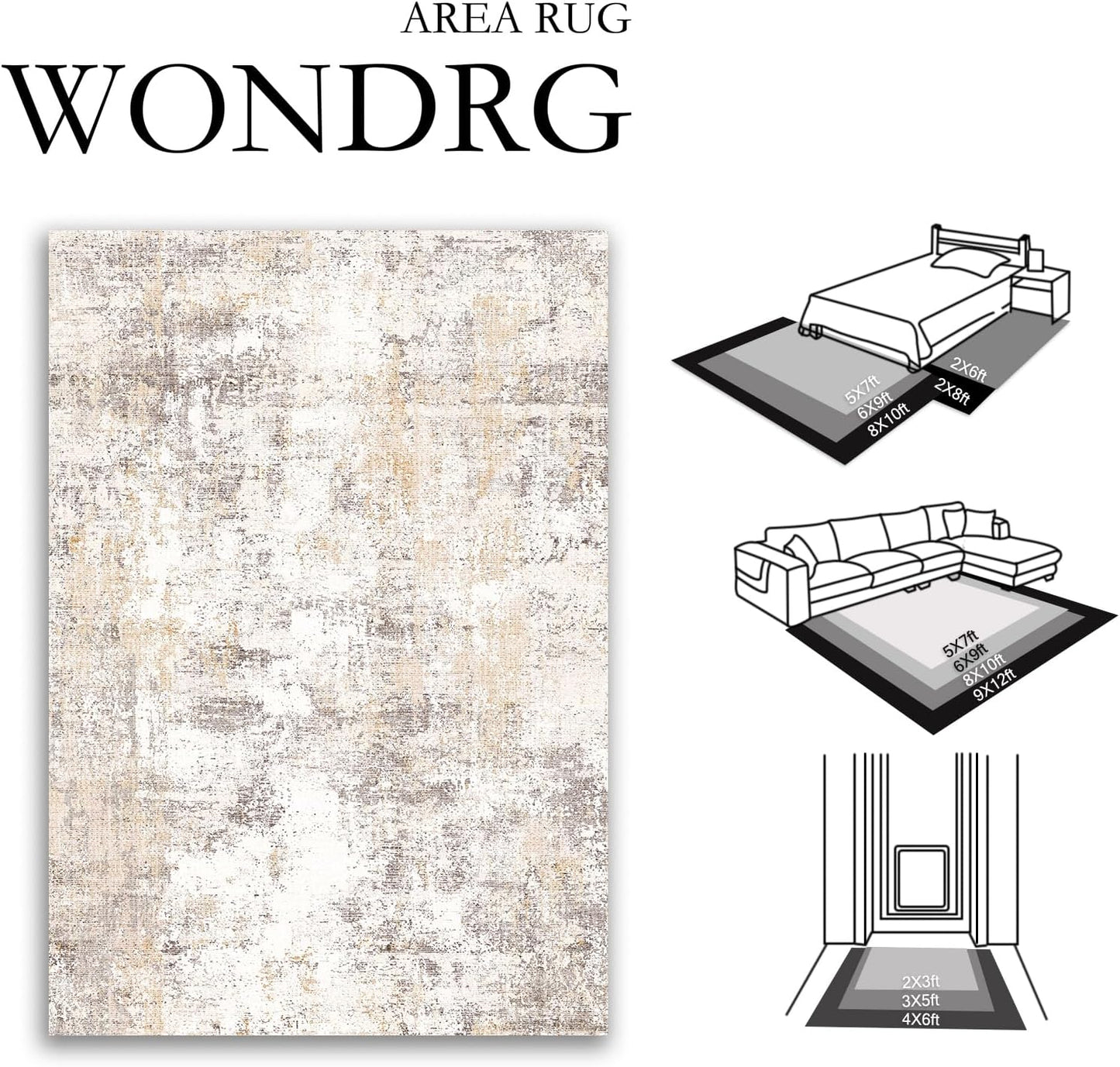 2x6 Washable Runner Rug Beige Grey Neutral Abstract Hallway Kitchen Living Room Bedroom Non Slip Throw Rug Soft Low Pile Indoor Carpet for Entrance Laundry Bathroom