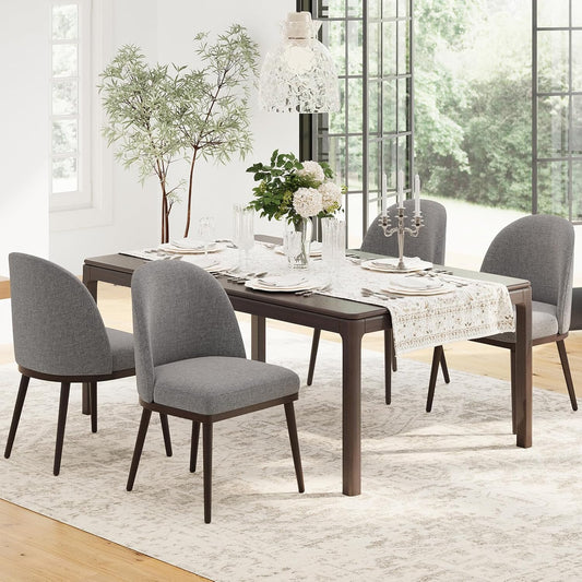 COLAMY Upholstered Dining Chairs Set of 4, Large Dining Room Kitchen Chairs with High Back and Deep Seat, Modern Fabric Dinner Chairs with Wood Legs, Dark Grey