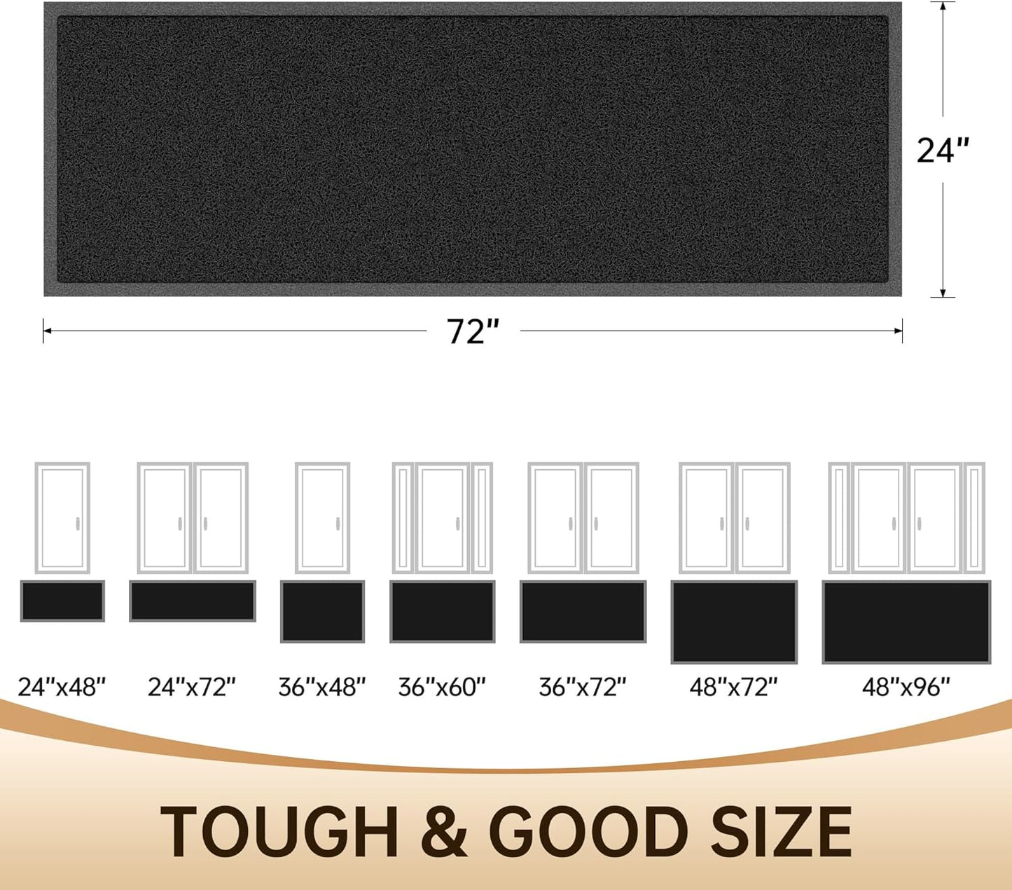 Amyracel Front Door Mat Indoor Outdoor Entrance, 24" x 72" All-Season Waterproof Heavy Duty Doormat for Outside Entry, Stain and Fade Resistant, Low Profile, Easy Clean Patio Entryway Mat