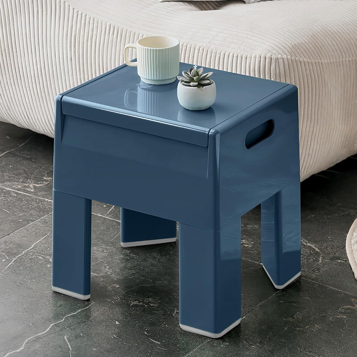 Nightstand Bedside Table with Storage Space, Multifunctional Colorful Plastic End Table Small Side Table for Bedroom, Dorm and Small Spaces, Easy Assembly(14.7" D x 11.8" W x 15.8" H, Blue)