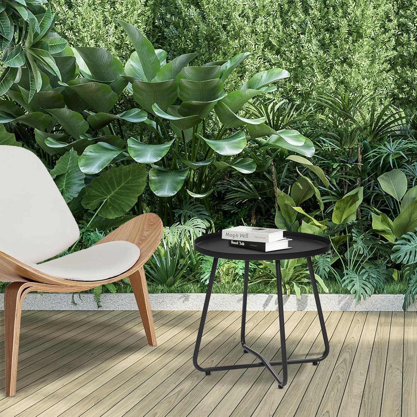 Dia.17.7ins Steel Round Coffee Table, Steel Tray Table, Side Table, Outdoor and Indoor Use, Weather Resisitant, Patio, Balcony, Garden, Backyard (Black)