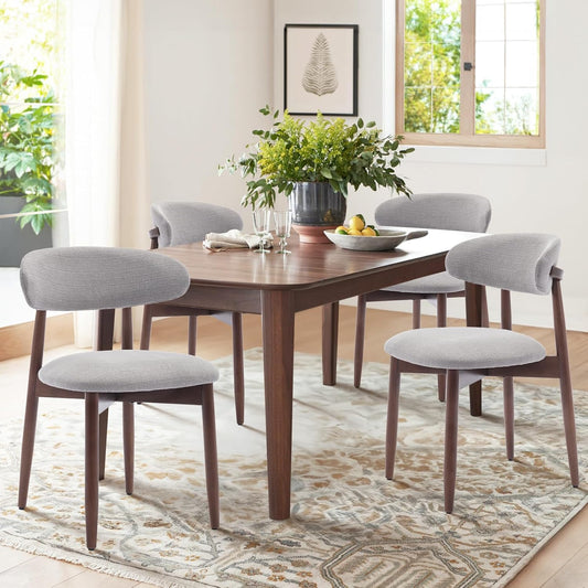 COLAMY Wooden Dining Chairs Set of 4, Modern Fabric Upholstered Kitchen Chairs, Farmhouse Dining Room Chair with Foot Pegs, Light Grey