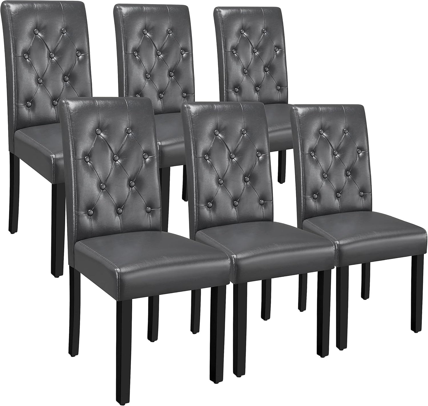 Yaheetech Dining Chairs Set of 6 Modern Style Faux Leather Dining Room Chairs with Solid Wood Legs and Button Tufted Padded for Home Kitchen, Gray
