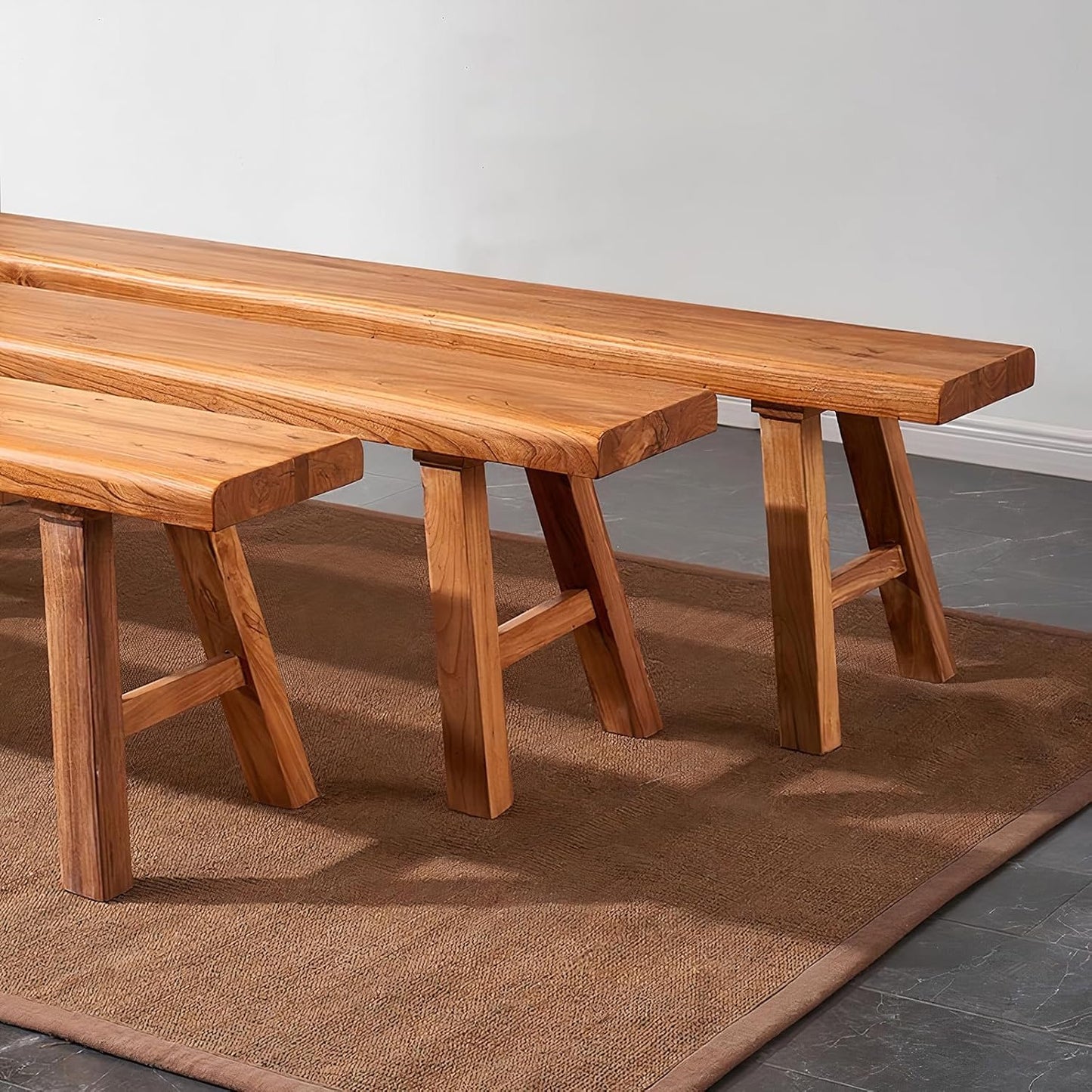 Farmhouse Wood Bench Indoor - 39.3 Inch entryway Bench, Natural Solid Wood, Durable and Sturdy, Suitable for Dining Room, Bedroom, Porch and Other Narrow Spaces