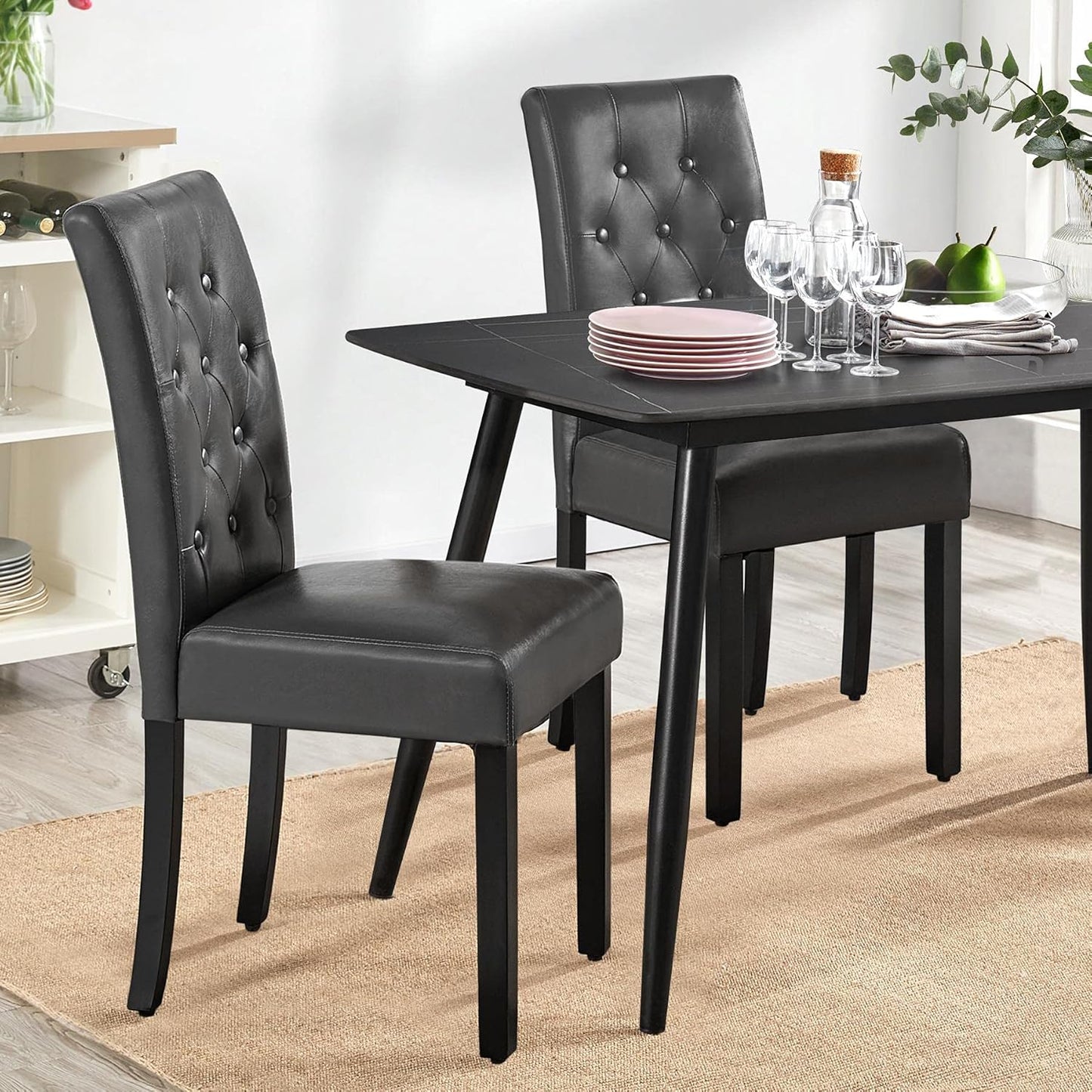 Yaheetech Dining Chairs Set of 4 Modern Style Faux Leather Dining Room Chairs with Solid Wood Legs and Button Tufted Padded for Home Kitchen, Gray