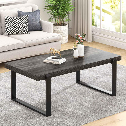 FOLUBAN Industrial Coffee Table, Rustic Wood and Metal Center Table, Modern Rectangle Cocktail Tea Table for Living Room, Dark Gray, 47 Inch