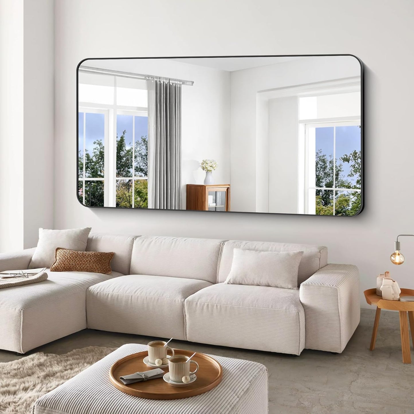 Large Bathroom Mirror 72x36 inch, Black Rectangle Mirrors with Metal Frame, Rounded Corner Rectangular Mirror for Bathroom, Oversized Wall Mounted Mirror for Over Sinks Living Room Bedroom