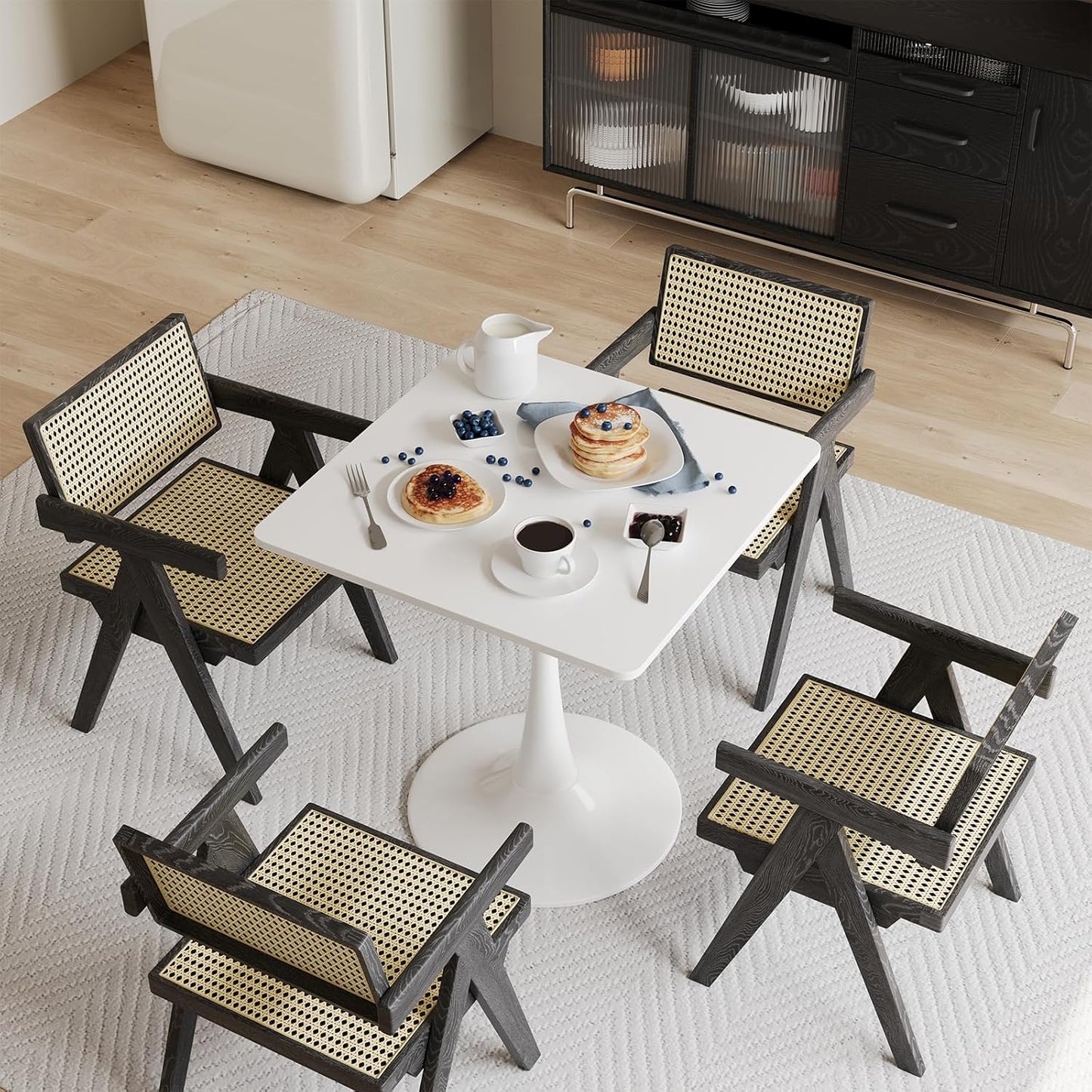 White Square Tulip Table for 2 Person, 24 Inch Small Dining Table with Metal Pedestal Base for Kitchen, Mid Century Modern Table with Round Corners for Living Room, Cafe, Office, Pub, Bar, Bistro