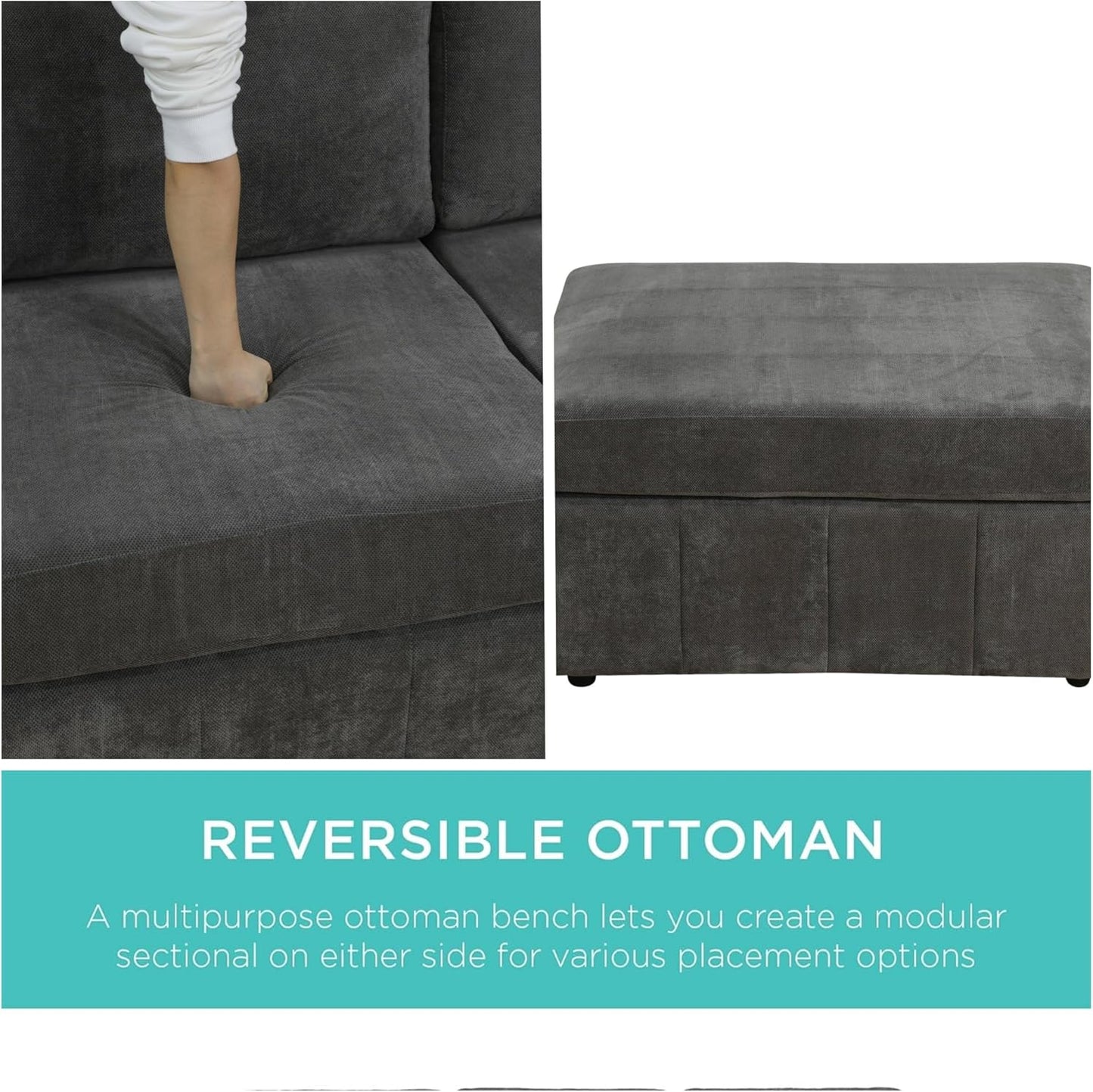 Sectional Couches for Living Room, 130″ Modular Sectional Sofa with Ottoman, Modern L Shaped Couch with Chaise for Bedroom, Brown