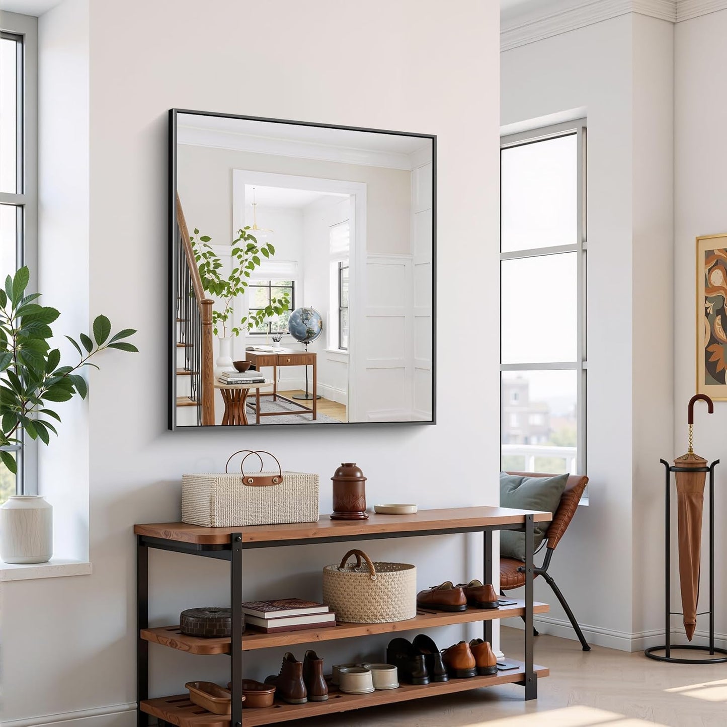 YIROMAN Bathroom Mirror for Wall 36"x40", Large Matte Black Bathroom Mirror with Aluminum Frame, Rectangular Vanity Mirror with Right Angles, Wall Mirror Hangs Horizontal or Vertical, Shatterproof