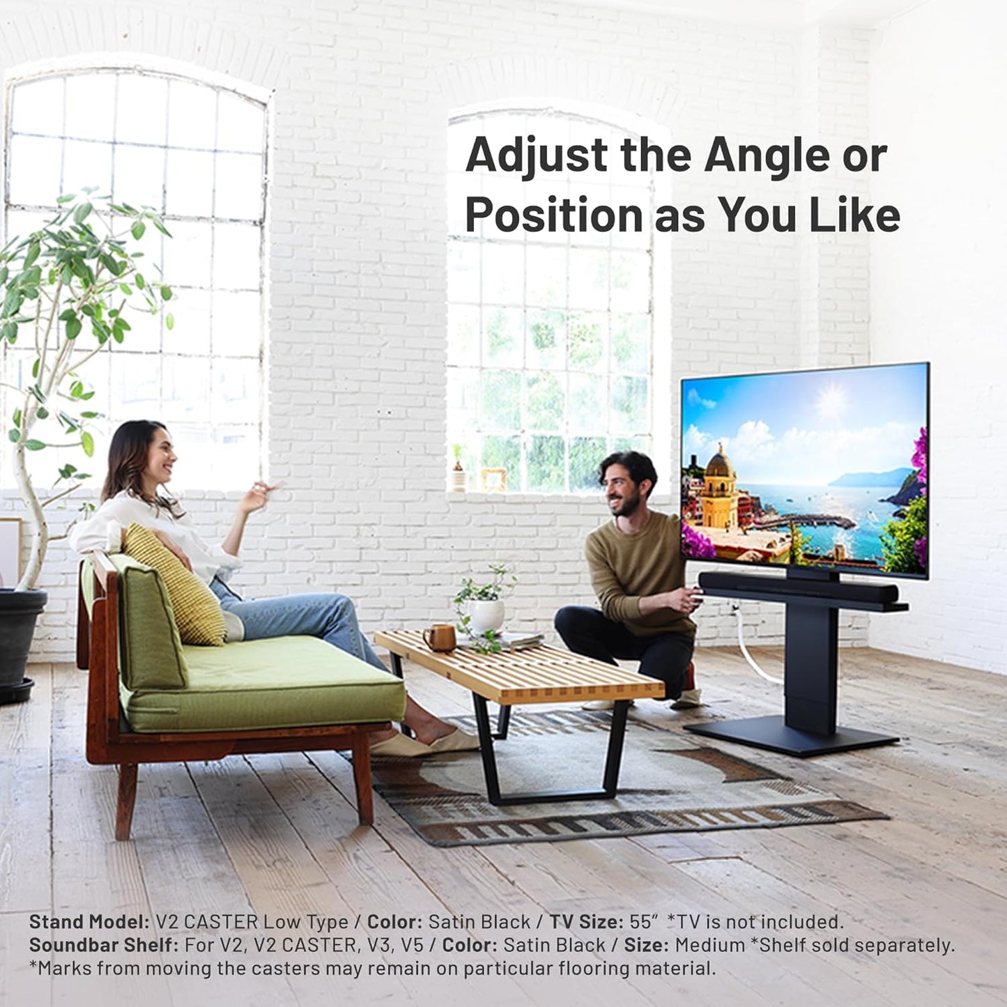 WALL V2 Caster Low Type | Minimalist Rolling TV Stand for 32–60 Inch | Walnut | Portable, Space Saving, Height Adjustable, No Drill | for Living Room and Bedroom | Japanese Design & Engineering