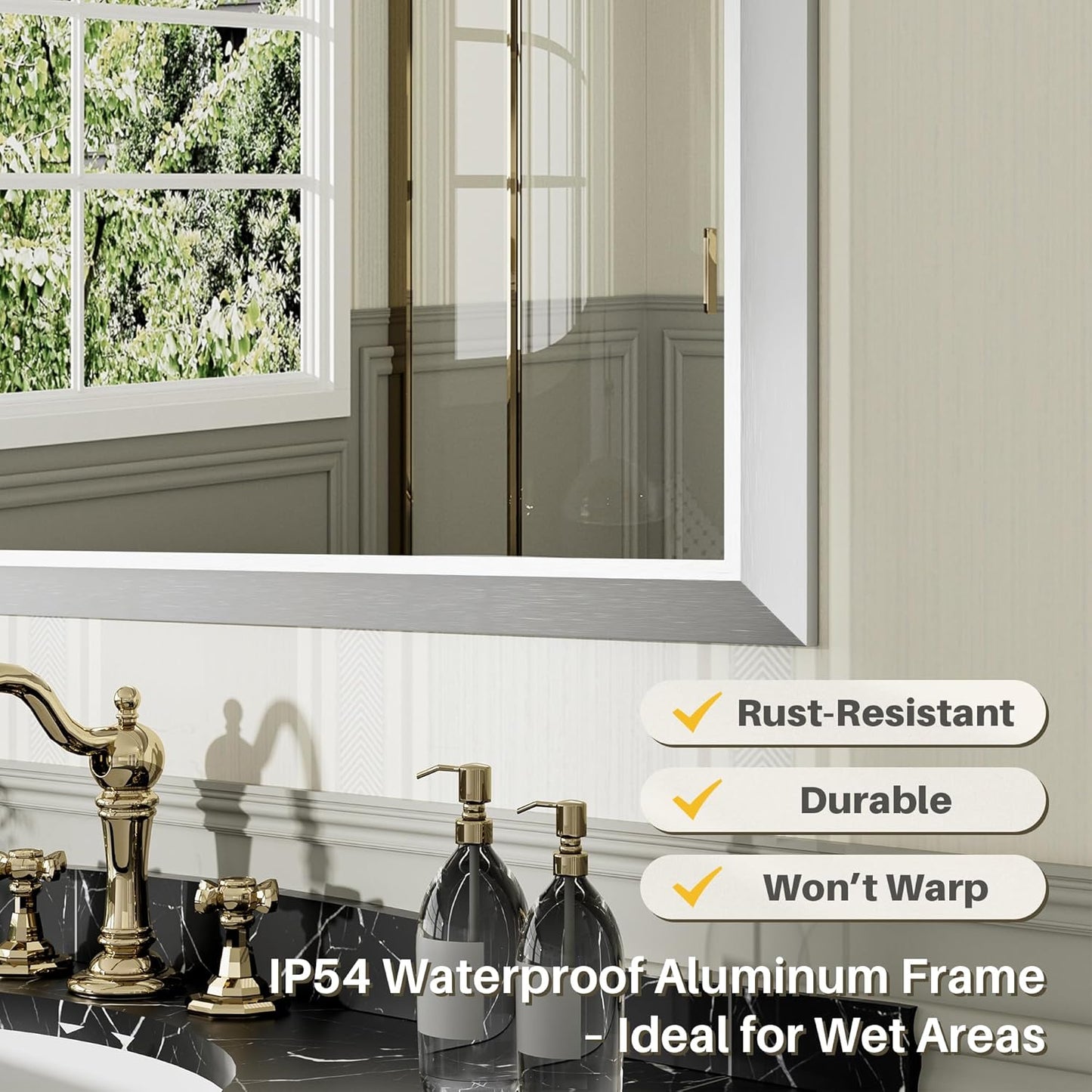 48x30 Inch Silver Bathroom Mirror for Wall, Thick Metal Framed Rectangle Mirrors for Over Sink, Bedroom, Living Room, Entryway, Anti-Rust, HD Tempered Glass