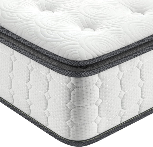 Vesgantti Twin Mattress, 12 Inch Hybrid Twin Size Mattress in a Box, Single Bed Pillow Top Mattresses, Foam and Pocket Coils Innerspring Mattresses, Pressure Relief, Medium Firm Feel