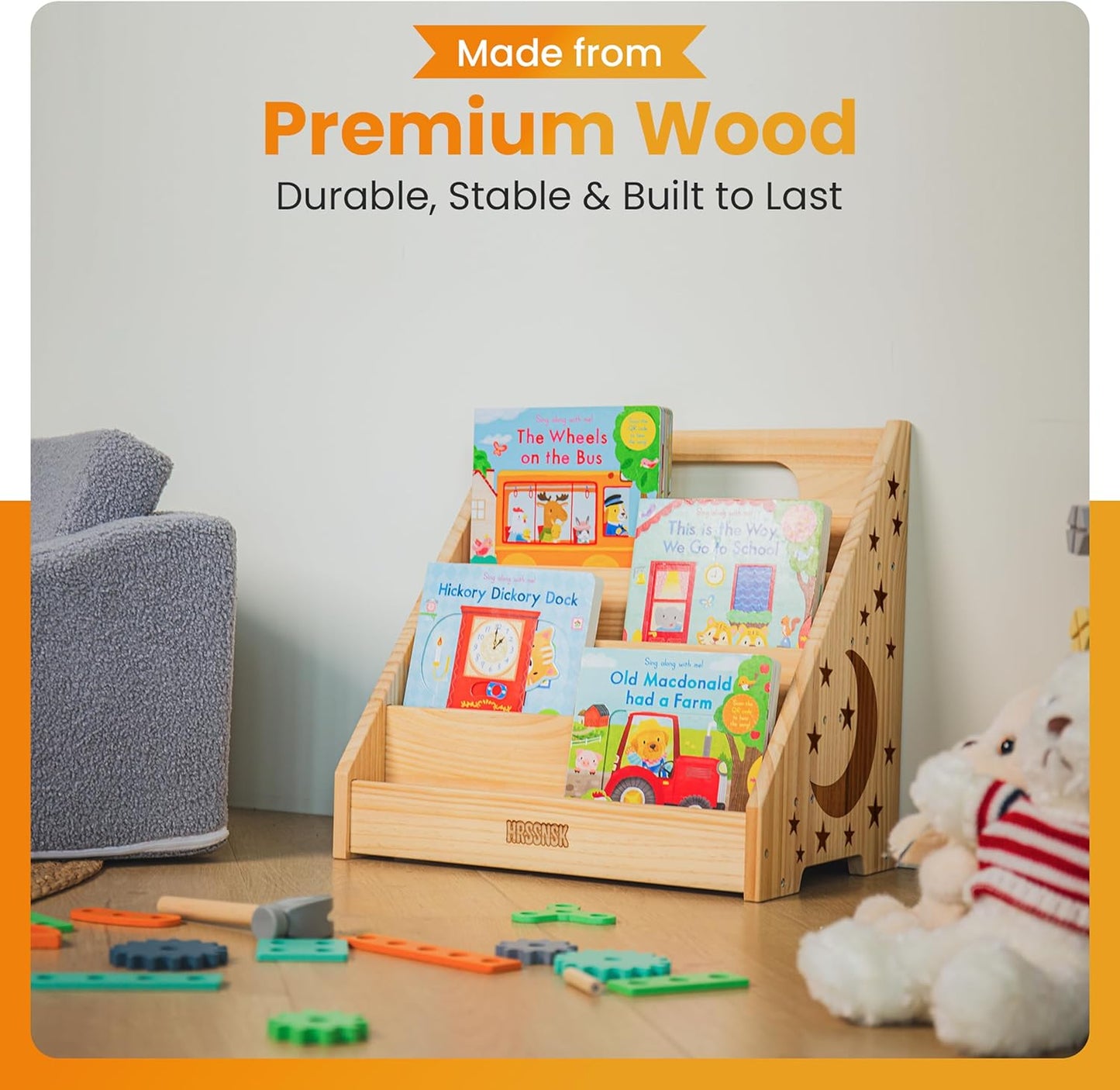 Baby Bookshelf for Toddlers Ages 1-3 - Montessori Nursery Book Shelf with Front-Facing Storage - Kids Book Organizer for Playroom and Bedroom