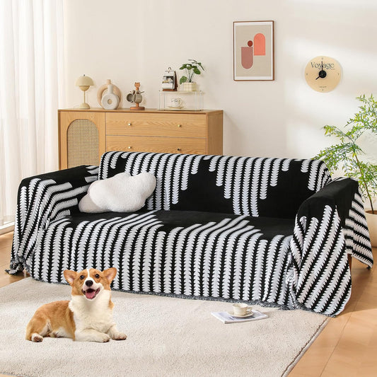 Boho Couch Cover, Sofa Cover, Sofa Covers for 2 Cushion Couch, Washable Sectional Couch Covers for Dogs Pet Furniture Protector Couch Cover Blanket for Living Room (2# Black, 71" x 118")