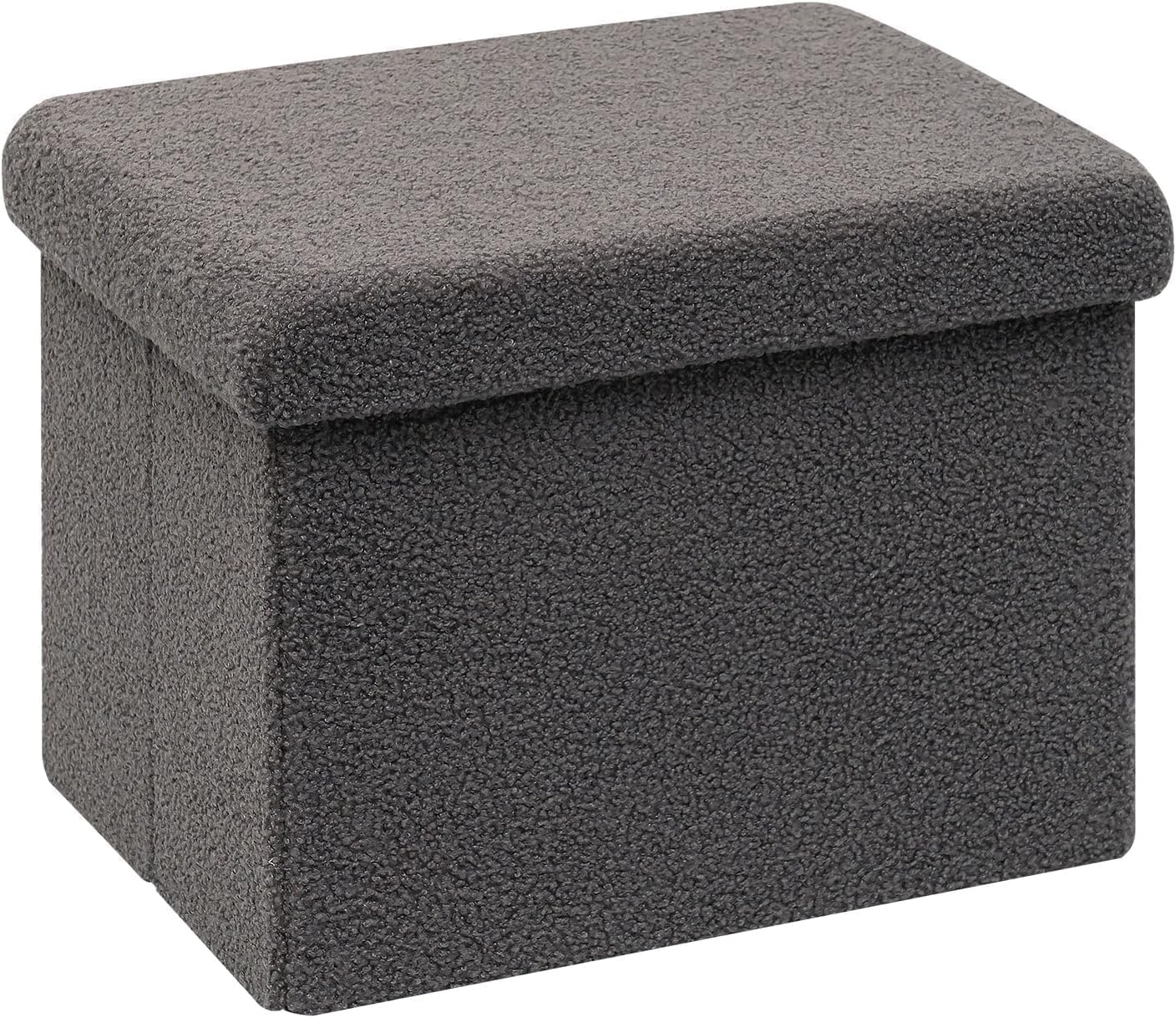16.5 Folding Storage Ottoman Cube - Small Footrest with Sherpa Top, Multi-Functional Storage for Bedroom, Living Room, Grey