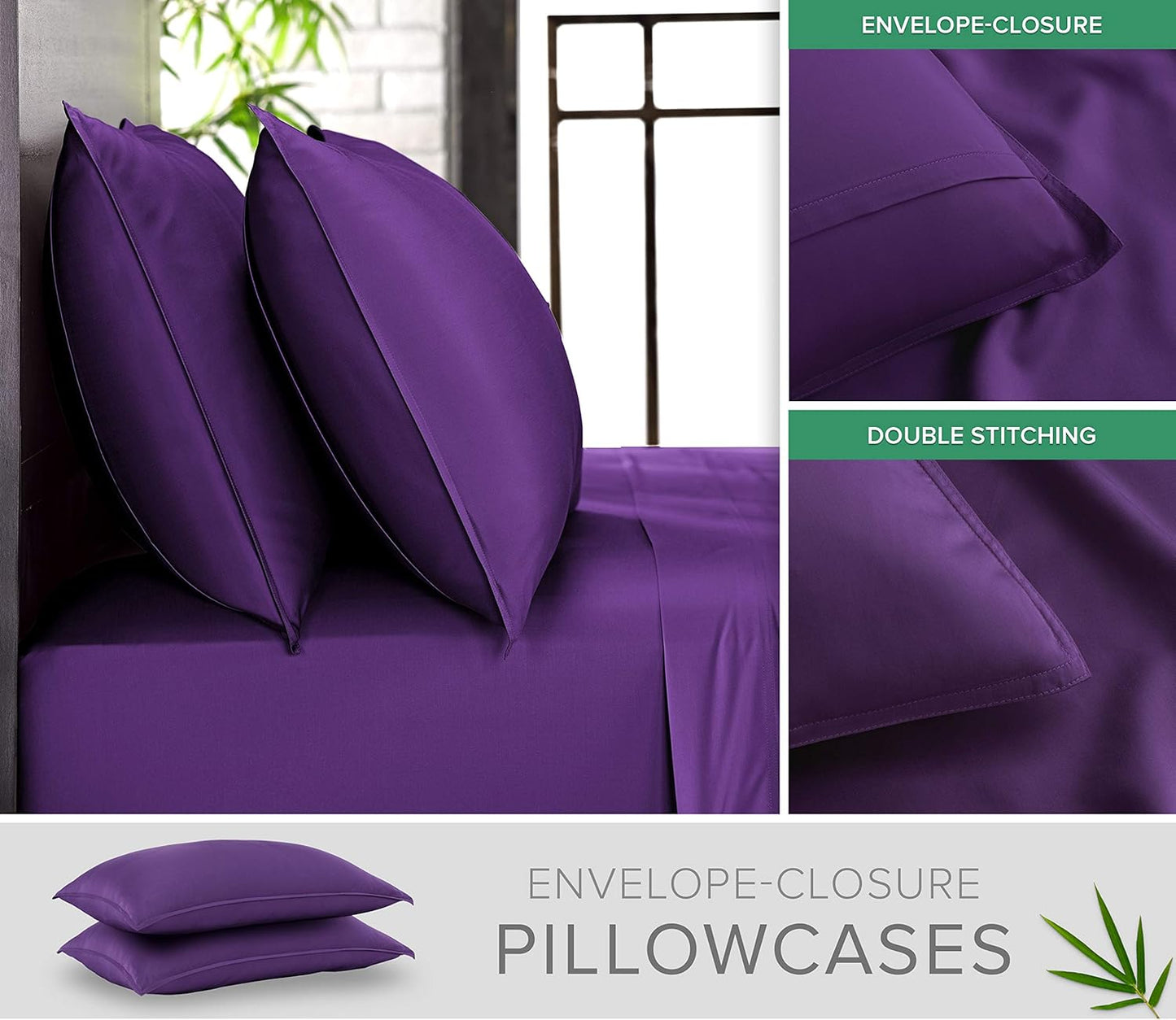 King Sheets by Pure Bamboo, Genuine 100% Organic Viscose Derived from Bamboo Bed Sheet Set, Luxuriously Soft & Cooling, Double Stitching, Lifetime Quality Promise (King, Purple)