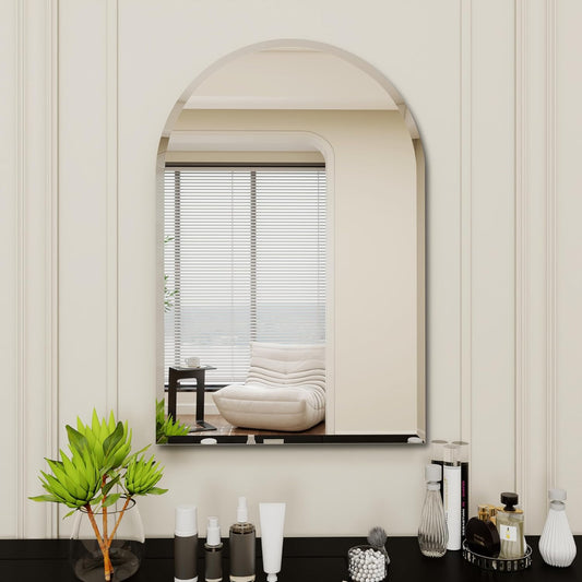 Arched Bathroom Mirror, 26X38 inch Arched Frameless Mirror, Arch Wall Mirror，Frameless Mirrors for Bathroom,Beveled Bathroom Mirror.
