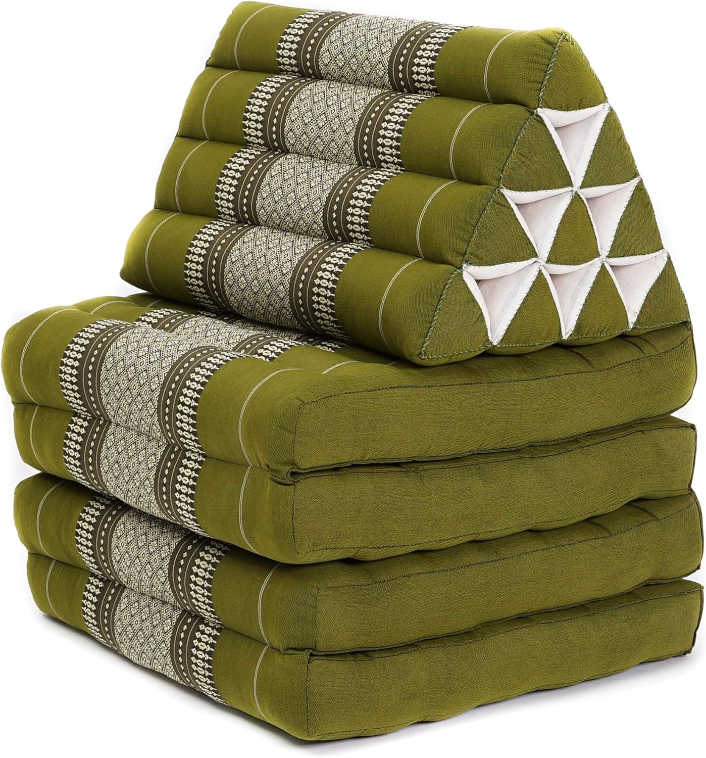 Leewadee Comfortable Japanese Floor Mattress - Thai Floor Bed with Triangle Cushion - Futon Mattress - XL Extra Long Thai Massage Mat, 89 x 20 inches, Green, Kapok Filling