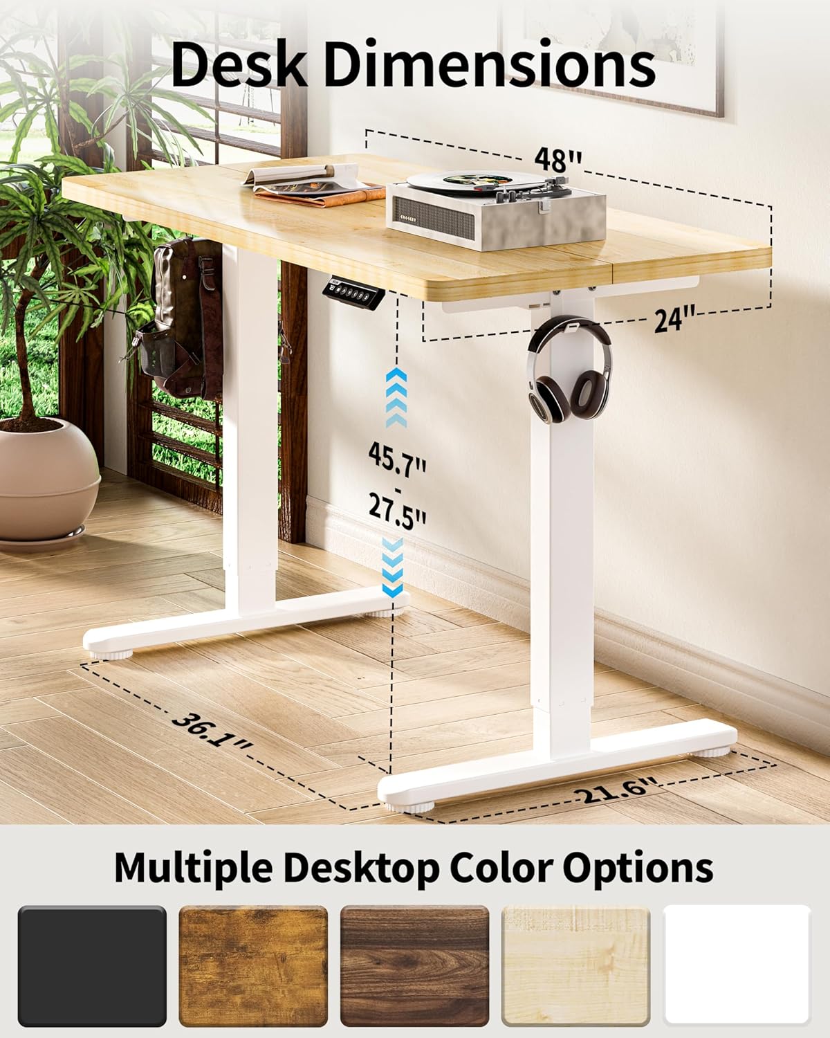 BIZUM Standing Desk Electric Adjustable Computer Desk-Stand up Desk Office Gaming Home Office Memory Desks 48x24 inches Maple