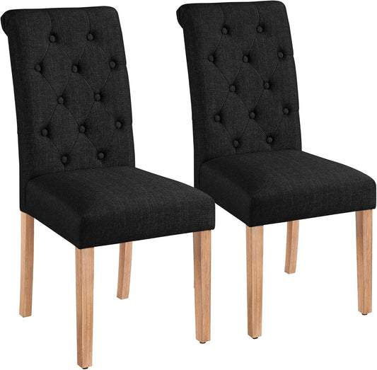 Yaheetech Dining Chairs Set of 2 Fabric Upholstered Dining Room Chairs with Button Tufted High Back and Solid Wood Legs for Kitchen/Living Room/Restaurant, Modern Style, Black