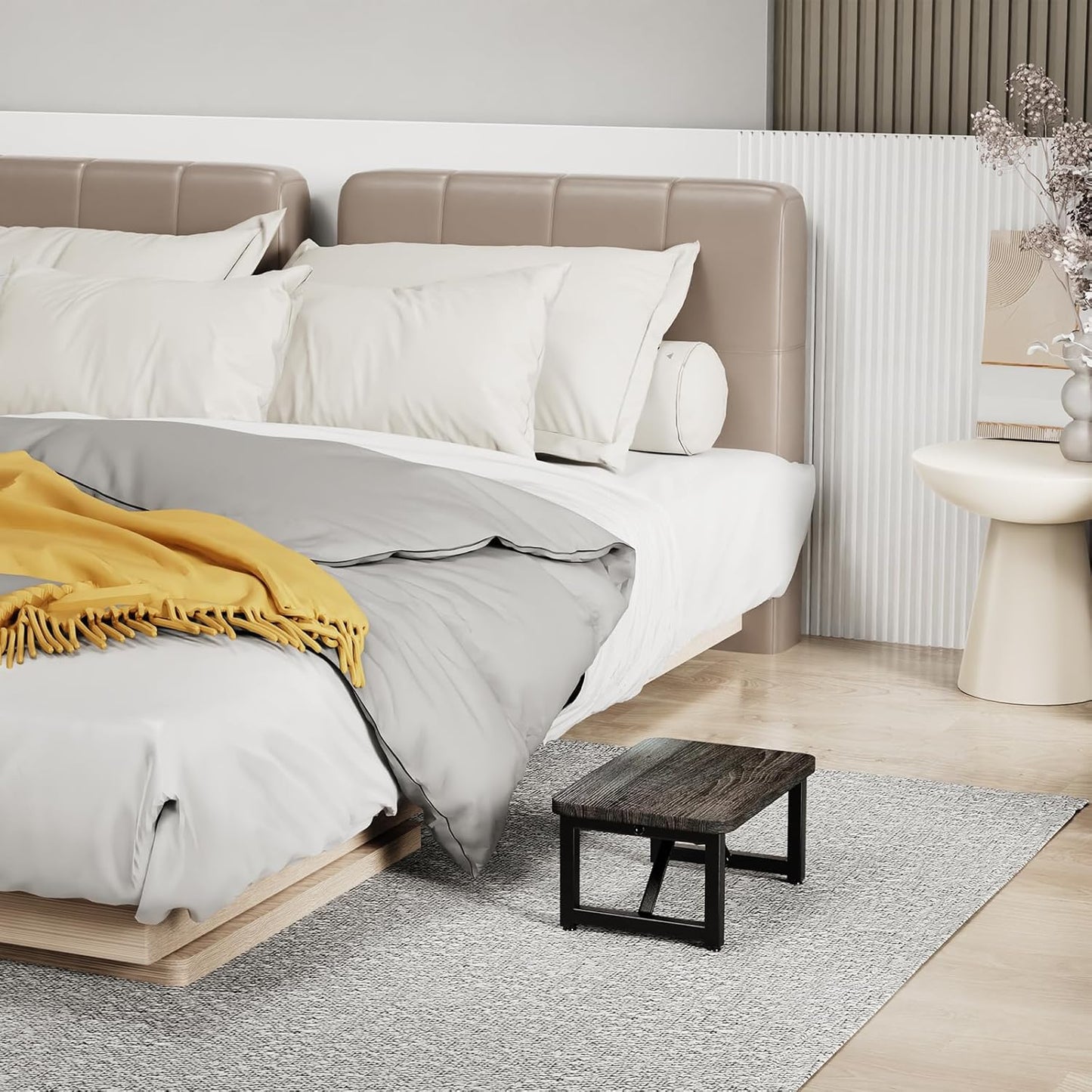 One Step Stool, Wooden Foot Stool for Adults, Small Stepping Stool for Bed and Closet, Heavy Duty Step for Kitchen, Dorm, and Indoor Use, Dark Gray