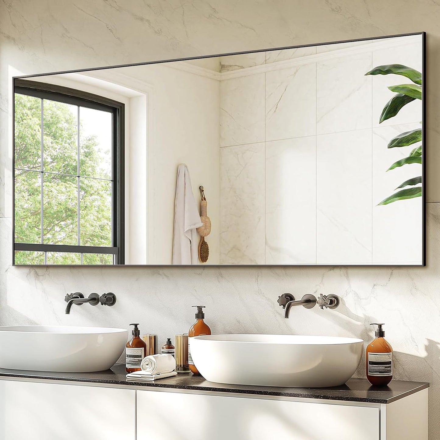 Bathroom Vanity Mirror for Wall, 60" x 30" Metal Framed Rectangular Bathroom Wall Mirror for Over Sink, HD Shatterproof Glass, Hangs Horizontally or Vertically(Black)