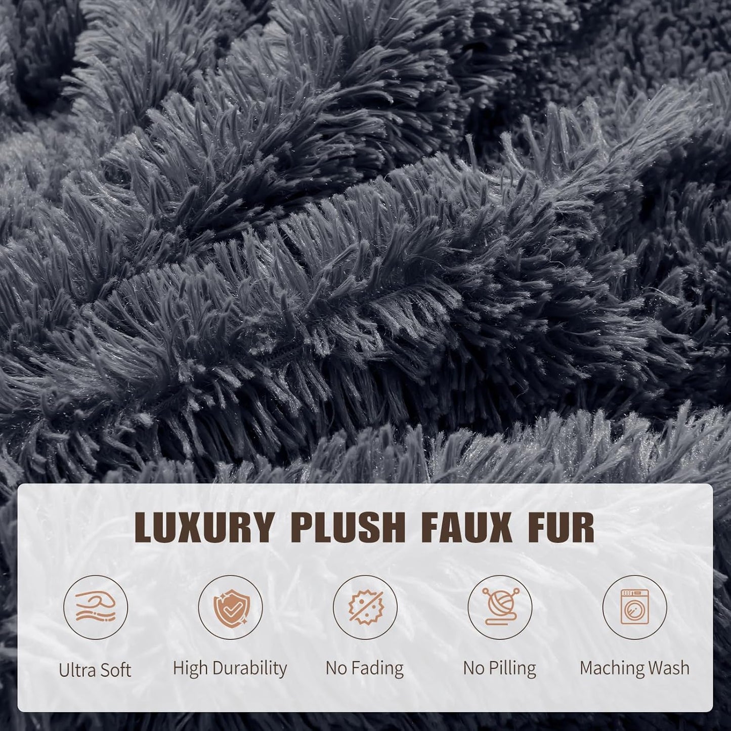 Bean Bag Chair Cover(No Filler) Soft Faux Fur Stuffed Animal Bean Bag Storage, Fluffy Plush Bean Bag Chair Cover Washable, Comfy Bean Bag Chairs for Adults, 7FT, Dark Grey