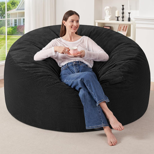 HABUTWAY 5FT Bean Bag Chair,Giant Bean Bag Chairs for Adults,Big Bean Bags with Memory Foam Filled, Large Beanbag Chairs with Soft Corduroy Cover-Black