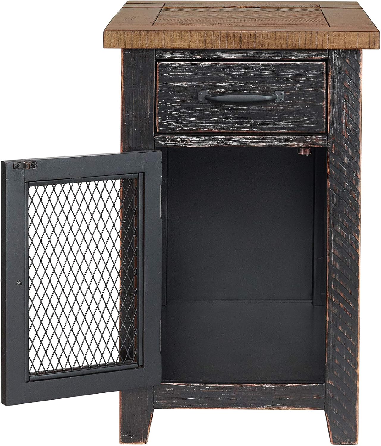 Martin Svensson Home Chairside Table - Antique Black and Honey - Rustic Style - with One Drawer and Cabinet for Storage