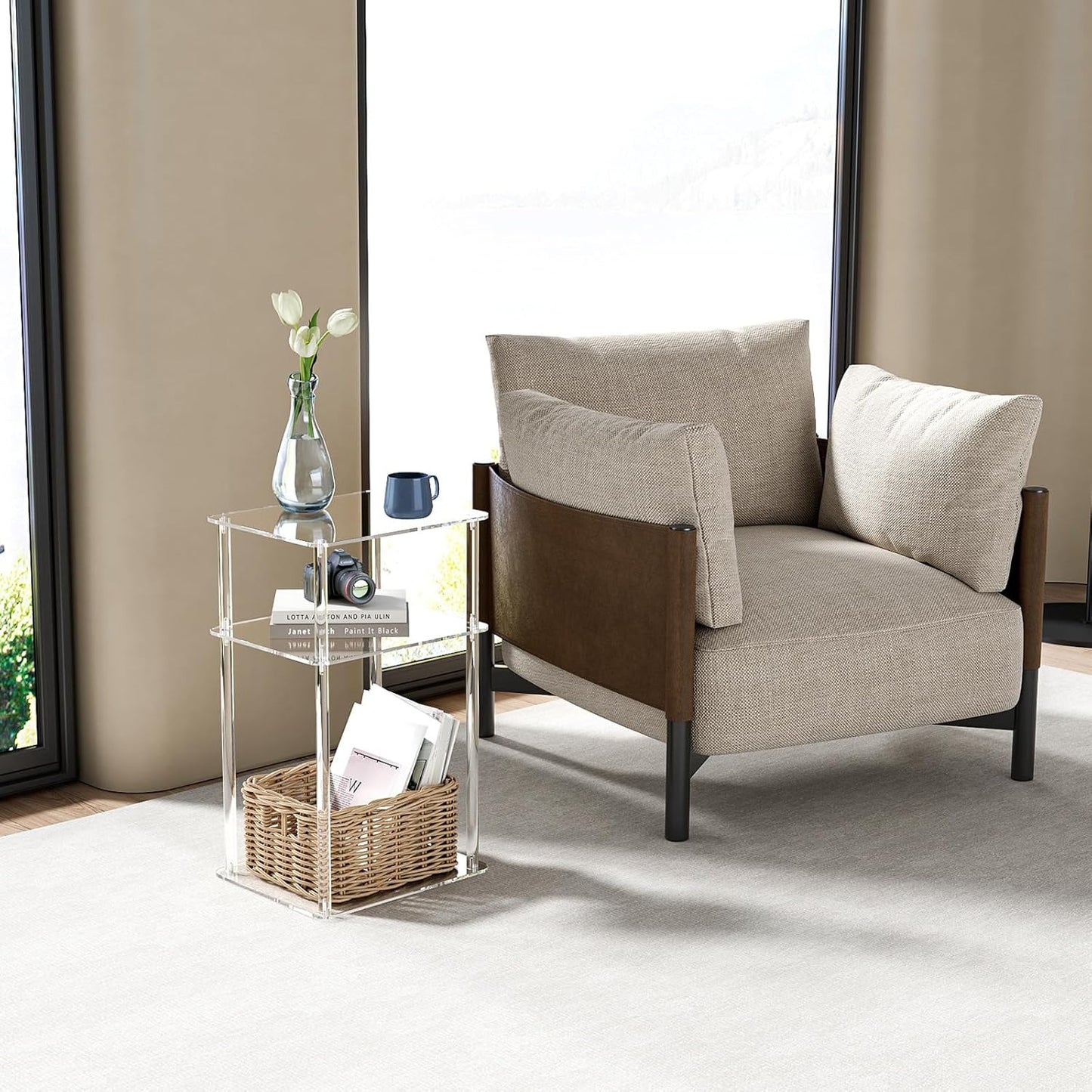 HMYHUM Acrylic Side Table for Small Spaces, 14" L x 11.5" W x 23.2" H, Nightstand/Bedside Table, Home Accent End Table for Living Room, Bedroom, 3 Tier, Clear