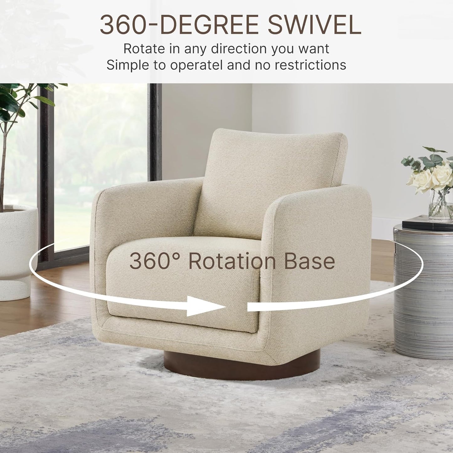 Modern Swivel Accent Chair, 360° Rotating Round Barrel Armchair with Performance Fabric Upholstery for Living Room, Bedroom, Office, Reading Nook, Single,Oatmeal
