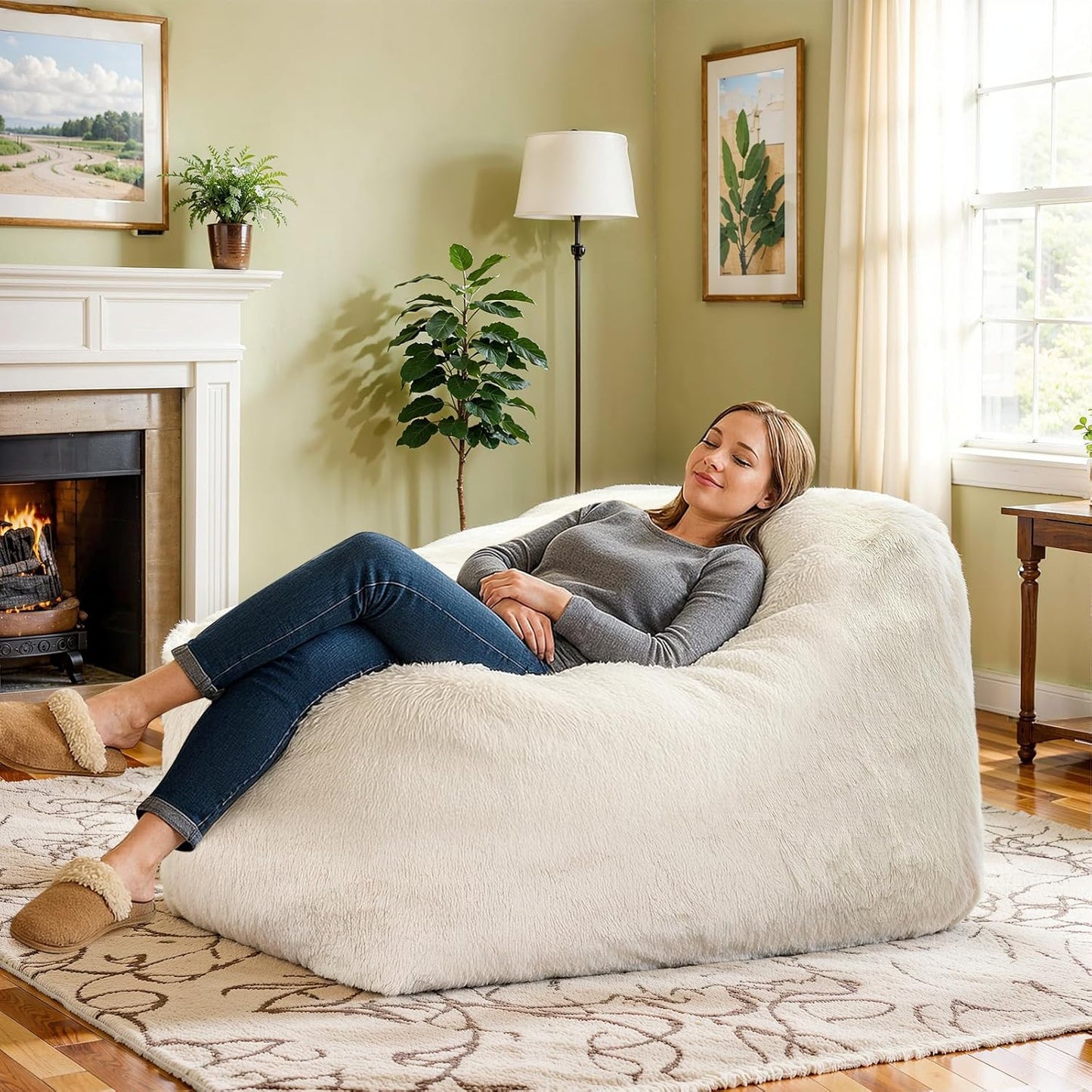 Recaceik Bean Bag Chair Large Bean Bag Chairs, with Fluffy Removable Spongefor, for Living Rooms, bedrooms, Study Rooms, and Offices(White)