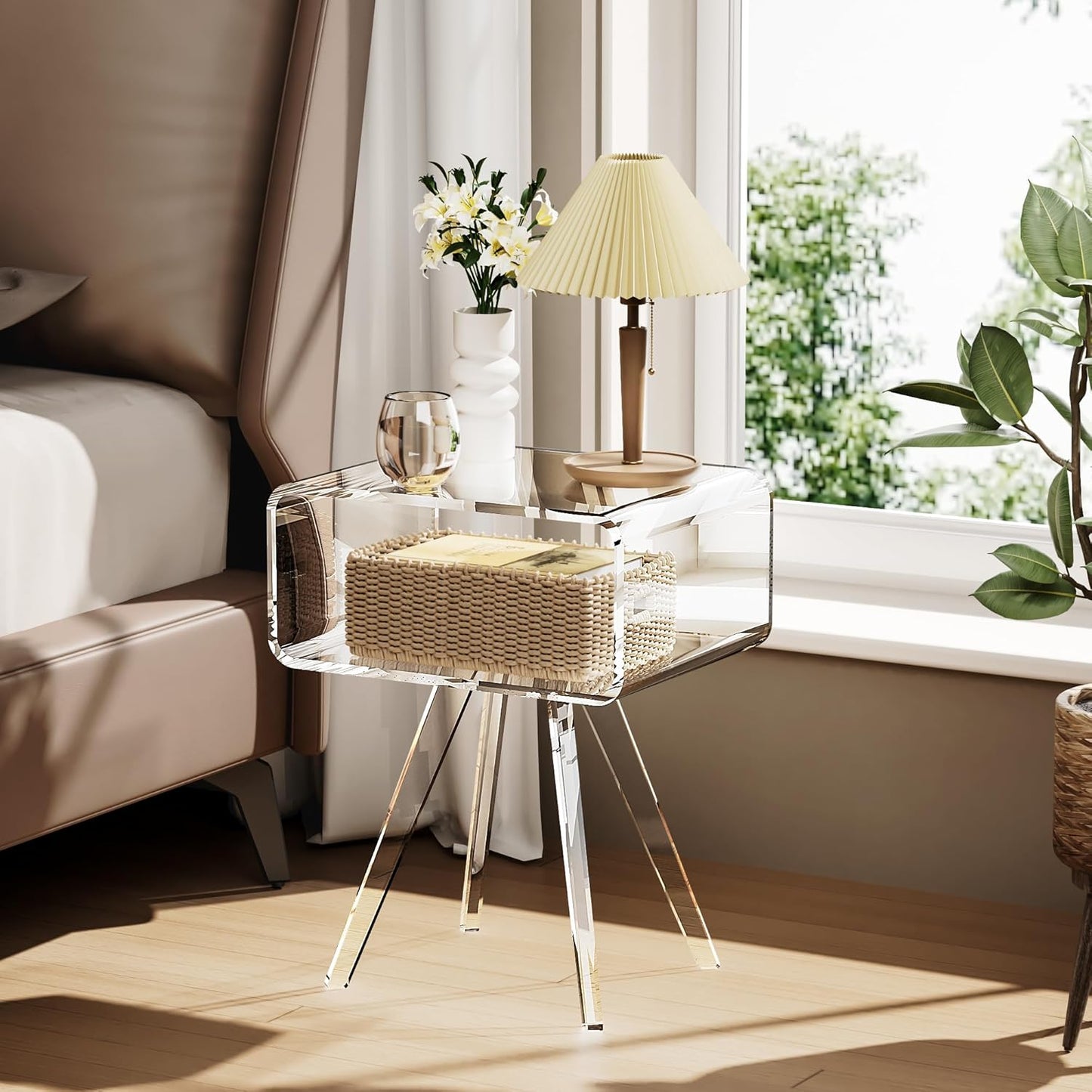Acrylic Side Table, Acrylic Nightstand Bedside Table for Bedroom (Clear, 16.1'' x 11.8'' x 19.7'')
