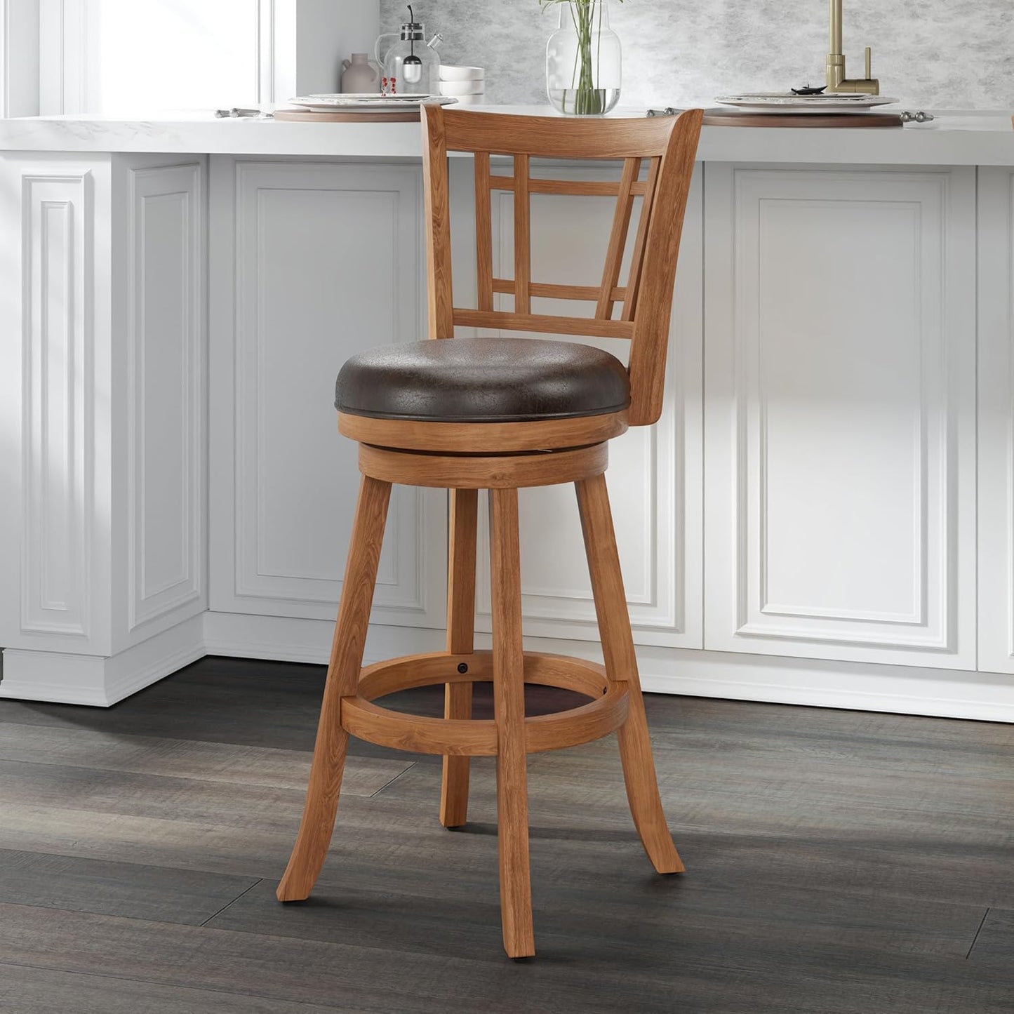 Hillsdale Fairfox Swivel Stool with Rectangular Lattice Back, Bar Height, Oak