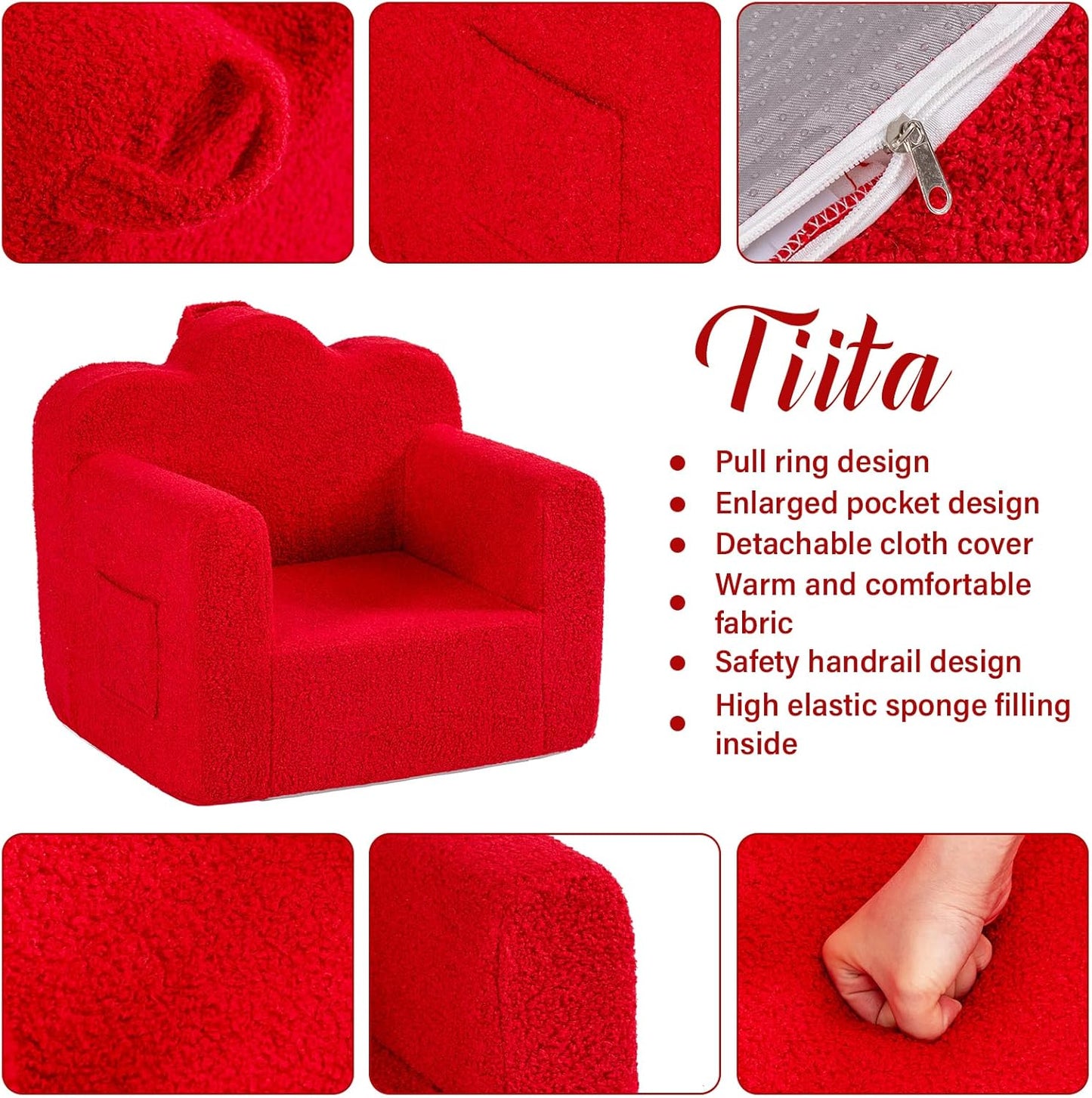 Tiita Kids Couch Plush Toddler Chair, Cloud-Like Glow in The Dark Kids Sofa Toddler Reading Chair with Washable Cover Carrying Handle, Convertible Children Sofa Chair for Girls and Boys