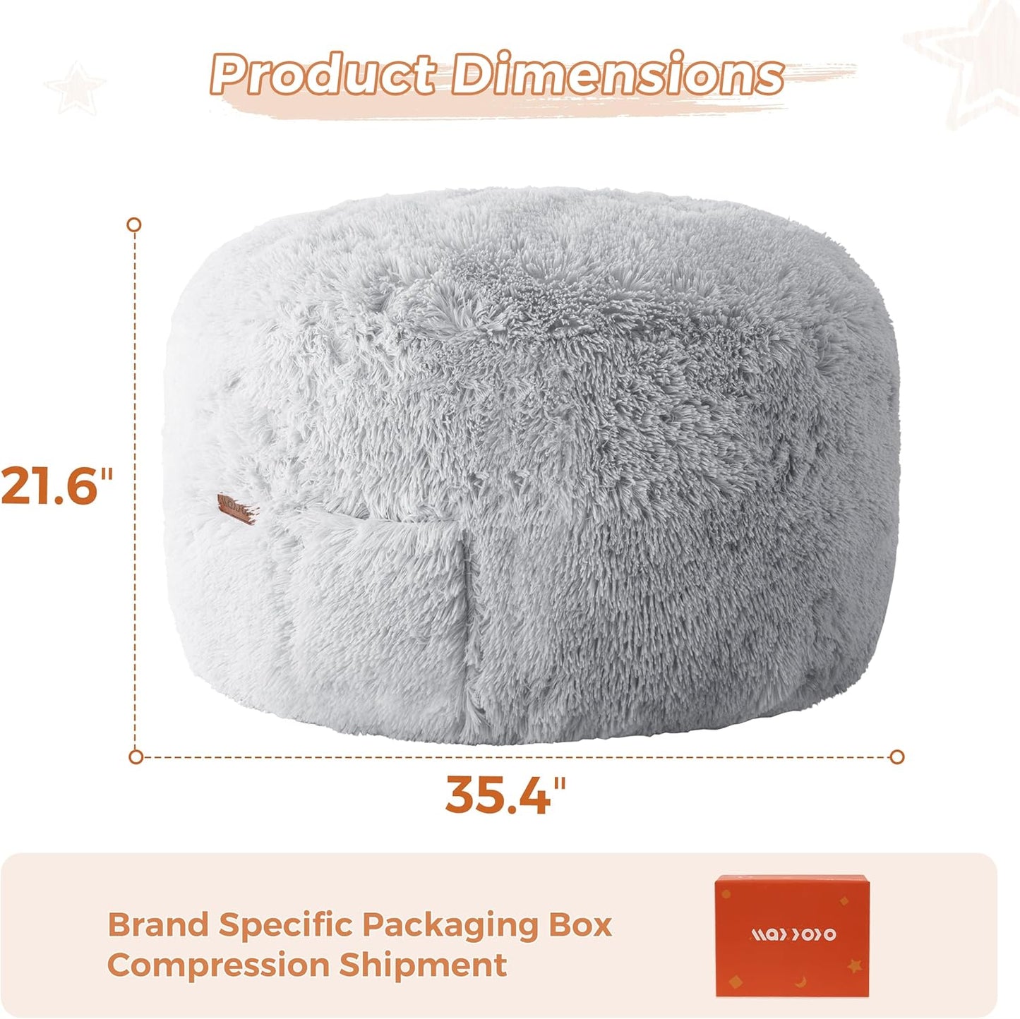 MAXYOYO Kids Bean Bag Chair, Stuffed Faux Fur Bean Bag for Toddler, Ultra Soft Floor Sofa with High-Density Foam Filling, Lazy Chair for Living Room, Playroom, Nursery Room