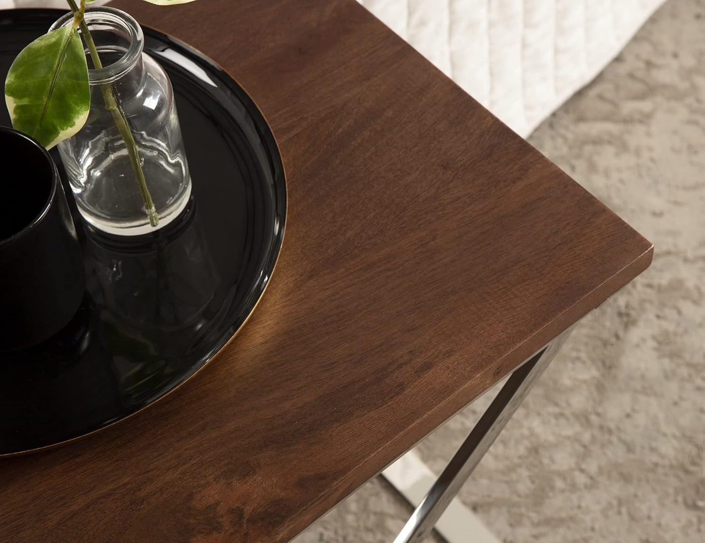 Kate and Laurel Laraway Modern Side Table, 21 x 15 x 21, Walnut Brown and Silver, Metal End Table with Solid Wood Tabletop and Foldable Frame