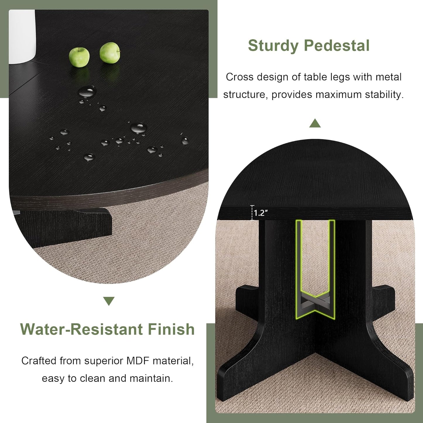 Feonase 59" Round Extendable Dining Room Table for 4-6, Modern Oval Kitchen Table with Heavy Duty Wood Base, Metal Frame Support, for Kitchen Dining Living Room, Easy Assembly, Black