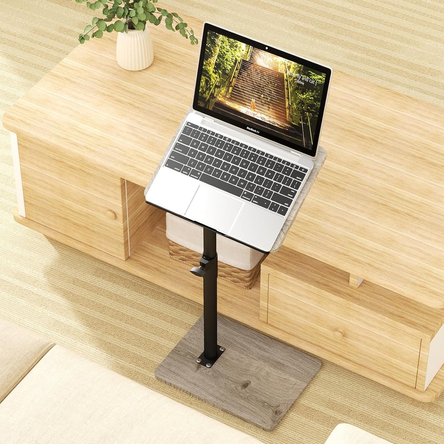 Sofa Armrest Tray Table for Couch - 360° Swivel Height Adjustable End for Small Spaces, Snack Side Table for Bed or Chair with Phone & Tablet Slot (Gray,Angle Adjustable)