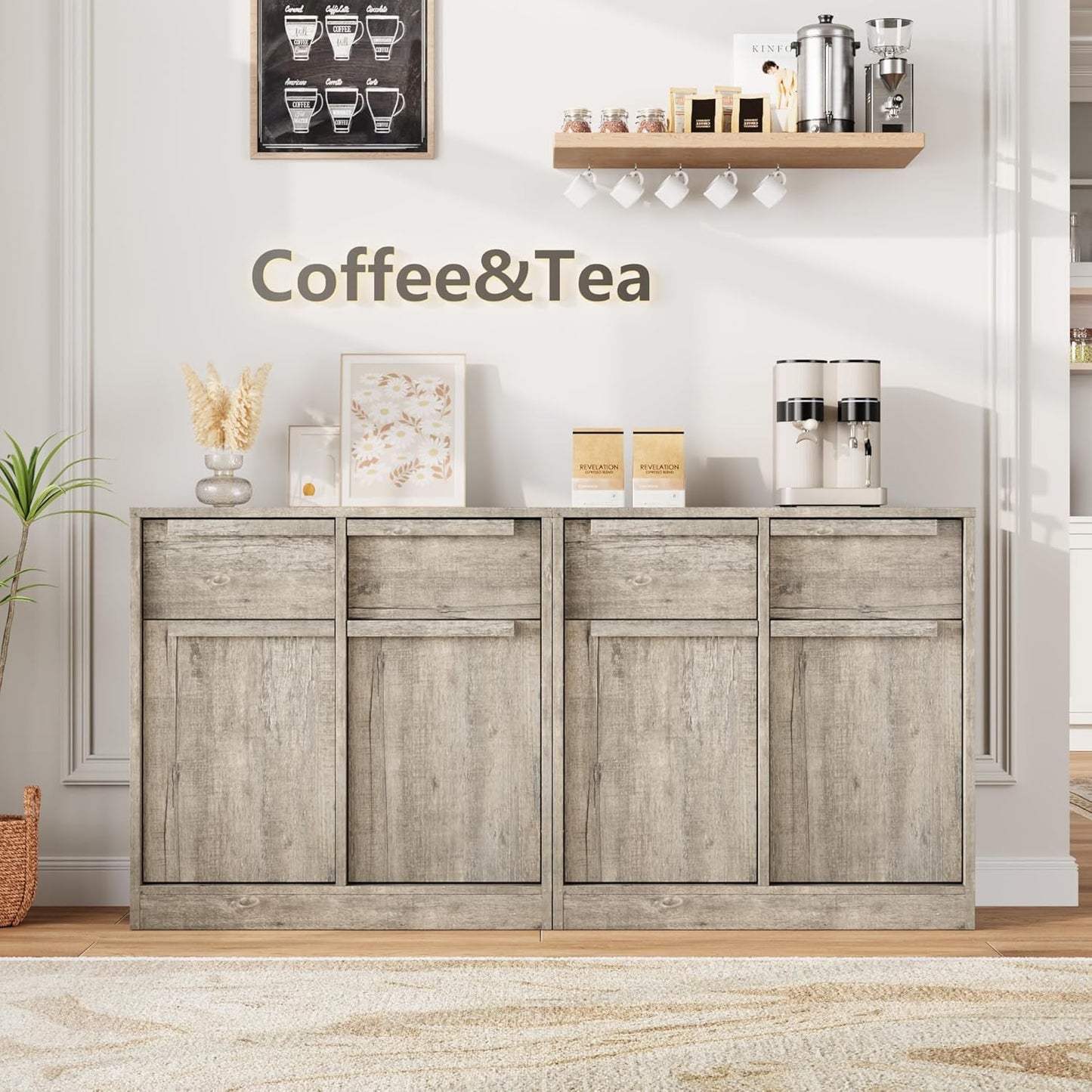 GarveeHome Sideboard Buffet Cabinet with 2 Drawers, 31.5" Large Coffee Cabinet with Storage, Modern Storage Buffet Table for Kitchen Dining Room, Living Room (Grey, 2 Doors & 2 Drawers)