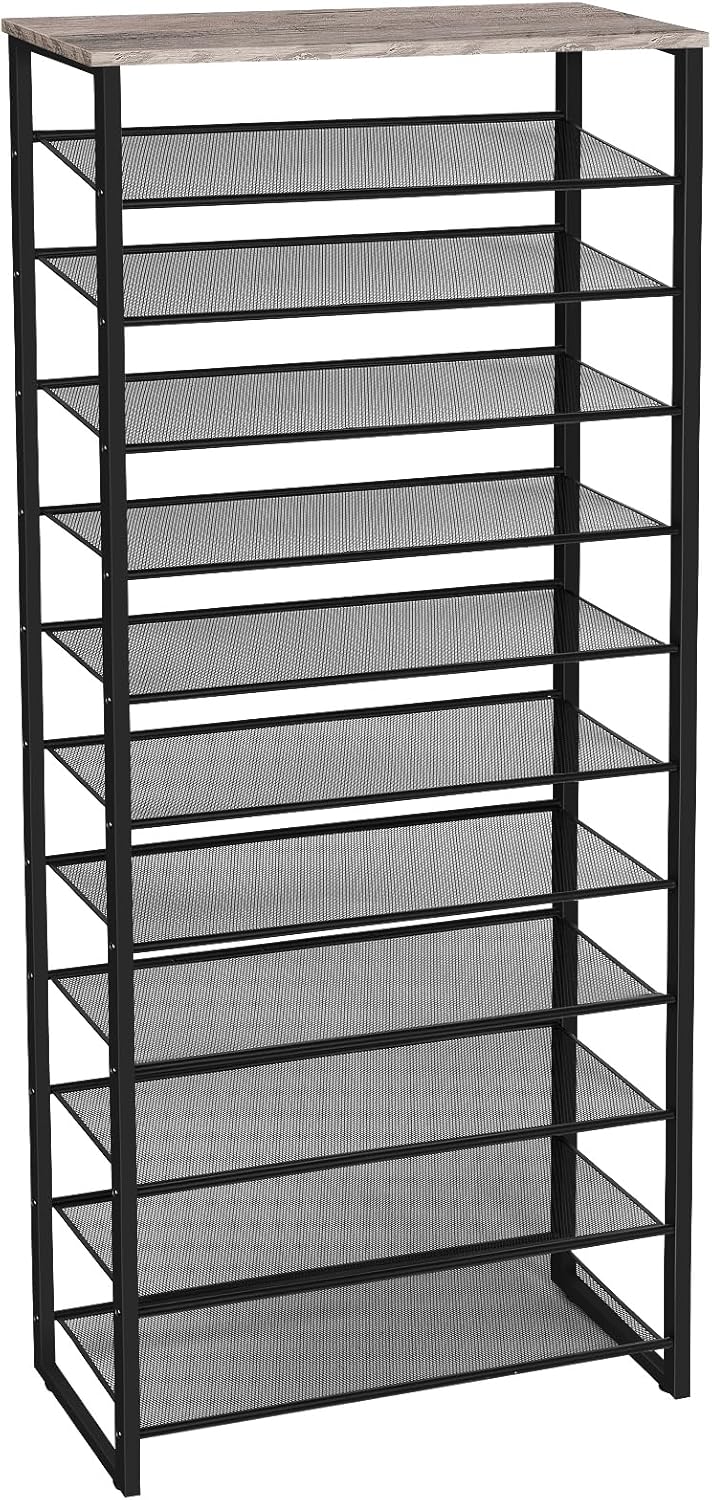 HOOBRO Shoe Rack, 12-Tier Shoe Storage Organizer, Large Capacity Shoe Shelf for Front Door Entrance, Entryway, Closet, Holds 36-48 Pairs of Shoes, Closet, Greige and Black BG127XJ01