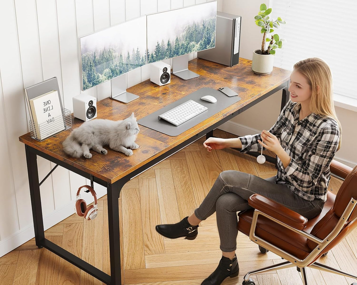 Coleshome 63 Inch Computer Desk, Modern Simple Style Desk for Home Office, Study Student Writing Desk, Vintage