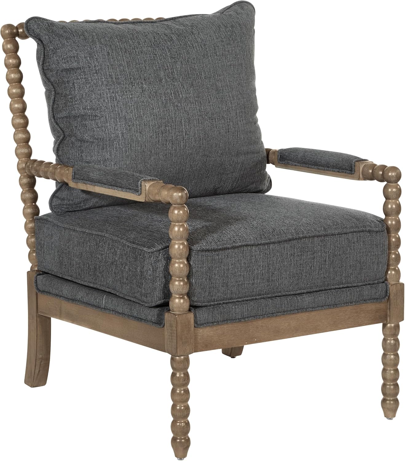 OSP Home Furnishings Fletcher Spindle Accent Chair with Rustic Brown Finish, Charcoal Upholstery