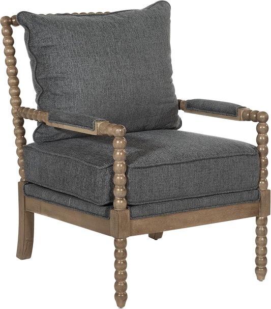 OSP Home Furnishings Fletcher Spindle Accent Chair with Rustic Brown Finish, Charcoal Upholstery