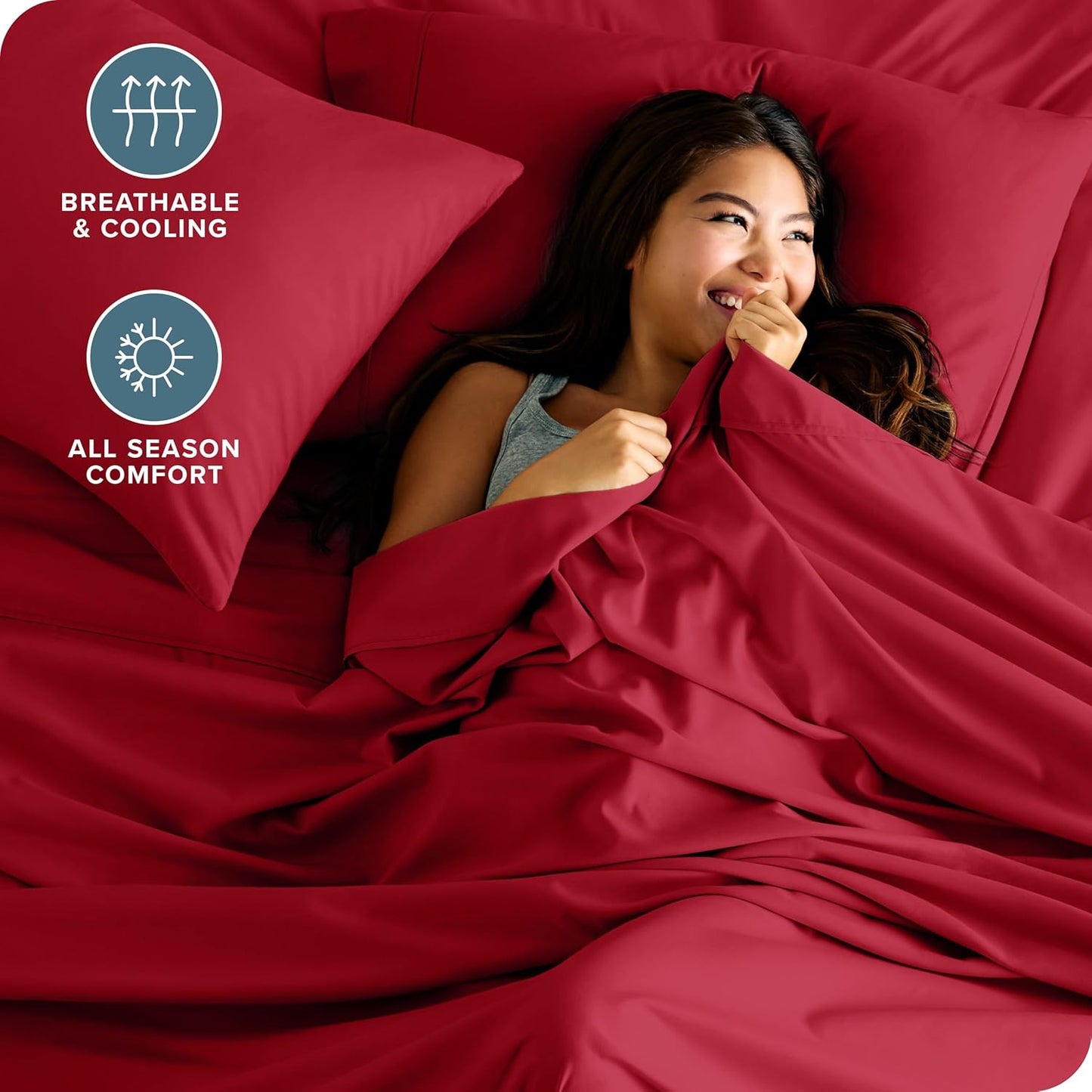 Bare Home Full Sheet Set - Luxury 1800 Ultra-Soft Microfiber Full Bed Sheets - Double Brushed - Deep Pockets - Easy Fit - 4 Piece Set - Bedding Sheets & Pillowcases (Full, Red)