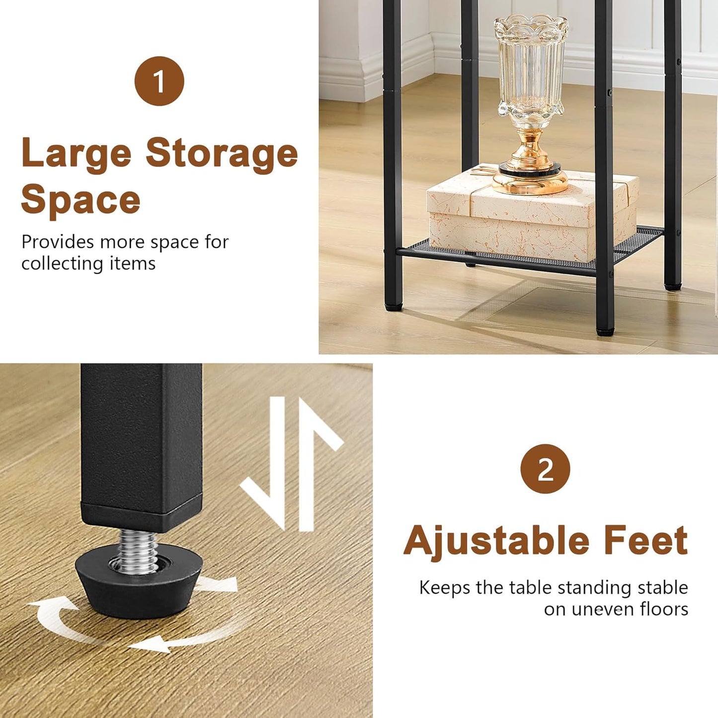 Hoctieon 3 Tier End Table, Telephone Table, Tall Side Table with Storage, Small Nightstand for Small Spaces, Metal Frame, For Living Room, Bedroom, Sofa Couch, Hall, Easy Assembly, Greige